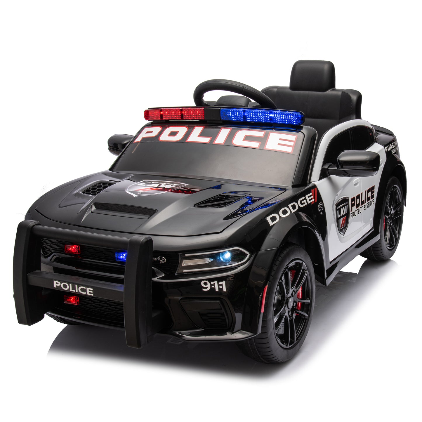 Licensed Dodge Charger,12v Kids ride on police car W/Parents Remote Control,anti-collision bar,Front& top alarm light design,Police car sticker,megaphone,three-speed,slow start,Four wheel suspension.