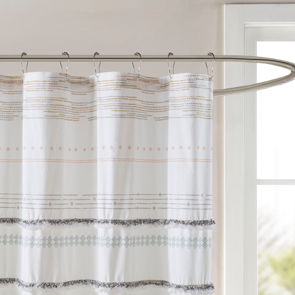 Boho Chic Cotton Shower Curtain with Elegant Tassel Details