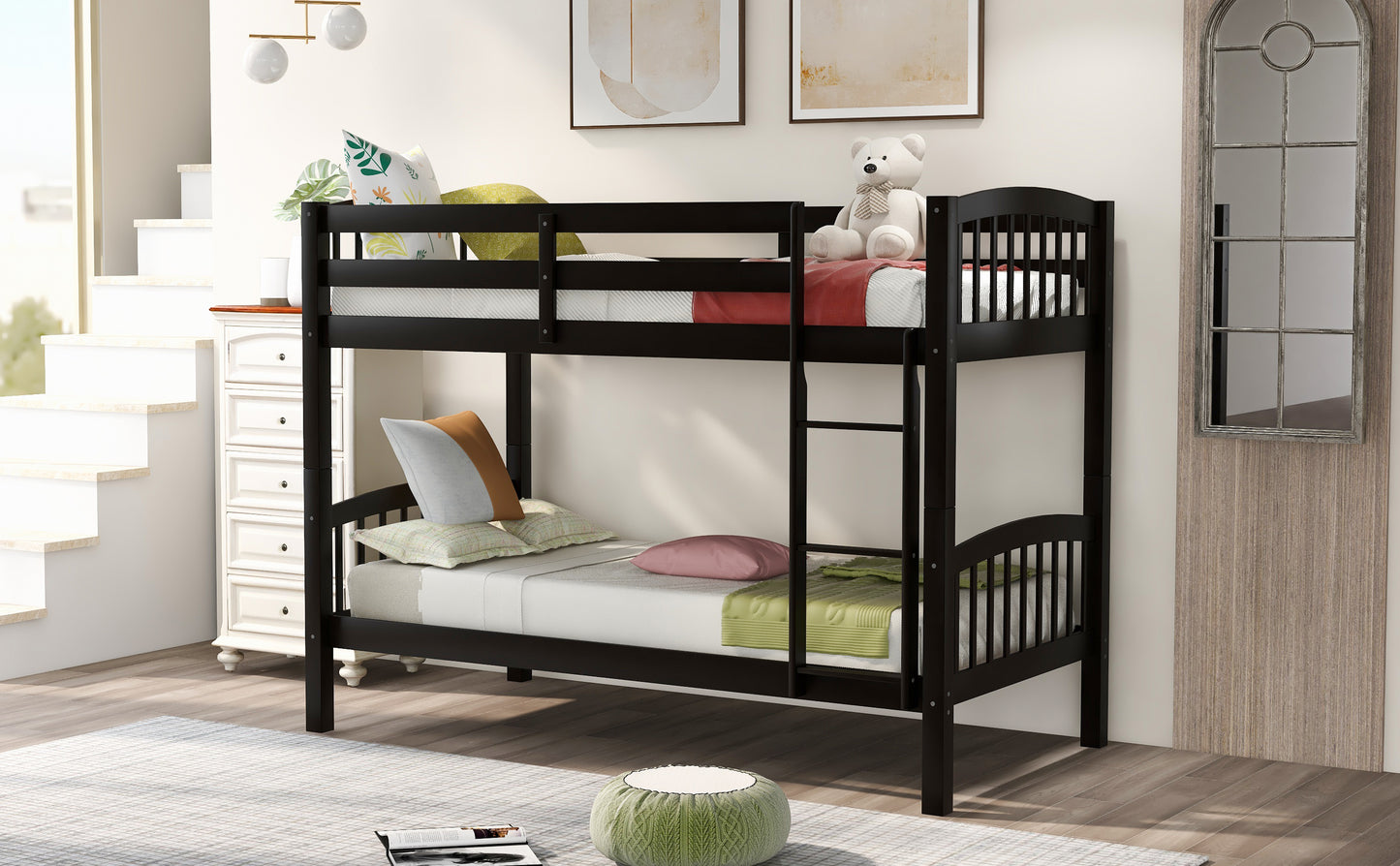 Espresso Double Bunk Bed with Ladder