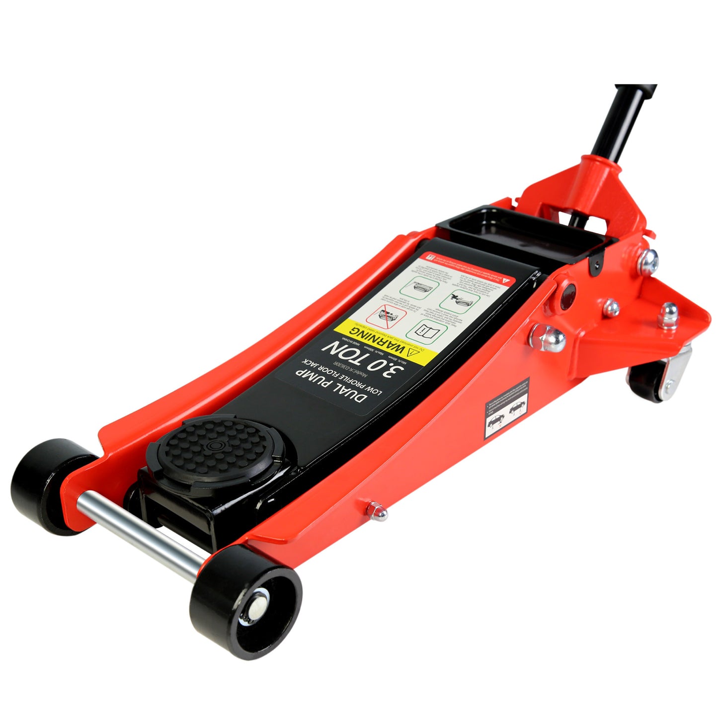 Ultra-Low Profile Dual Piston Hydraulic Car Jack, Red and Black, 3 Ton Capacity, Lifting Range 3.3-19.7