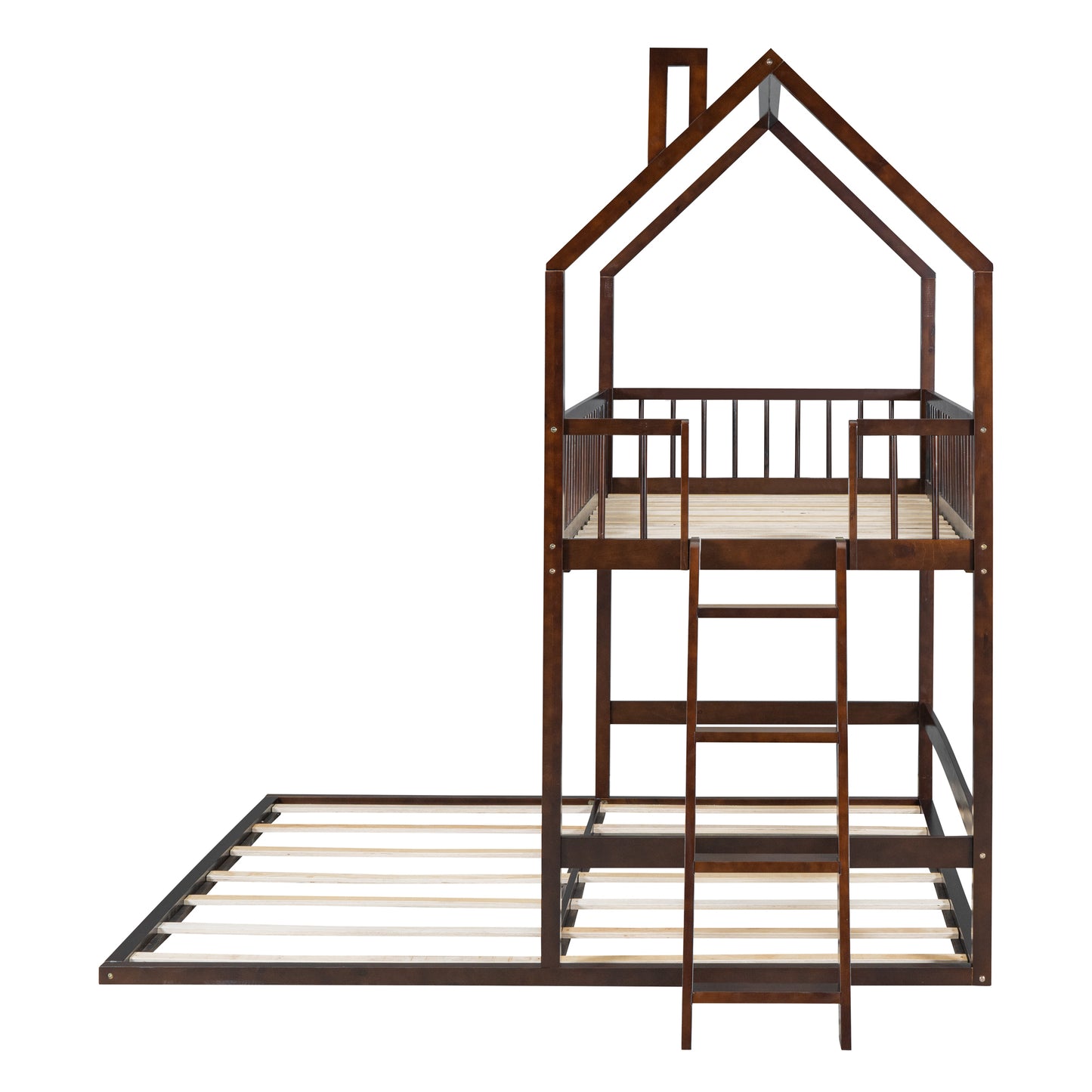 Twin House Bunk Bed with Trundle and Ladder - Artistic Sleepover Haven