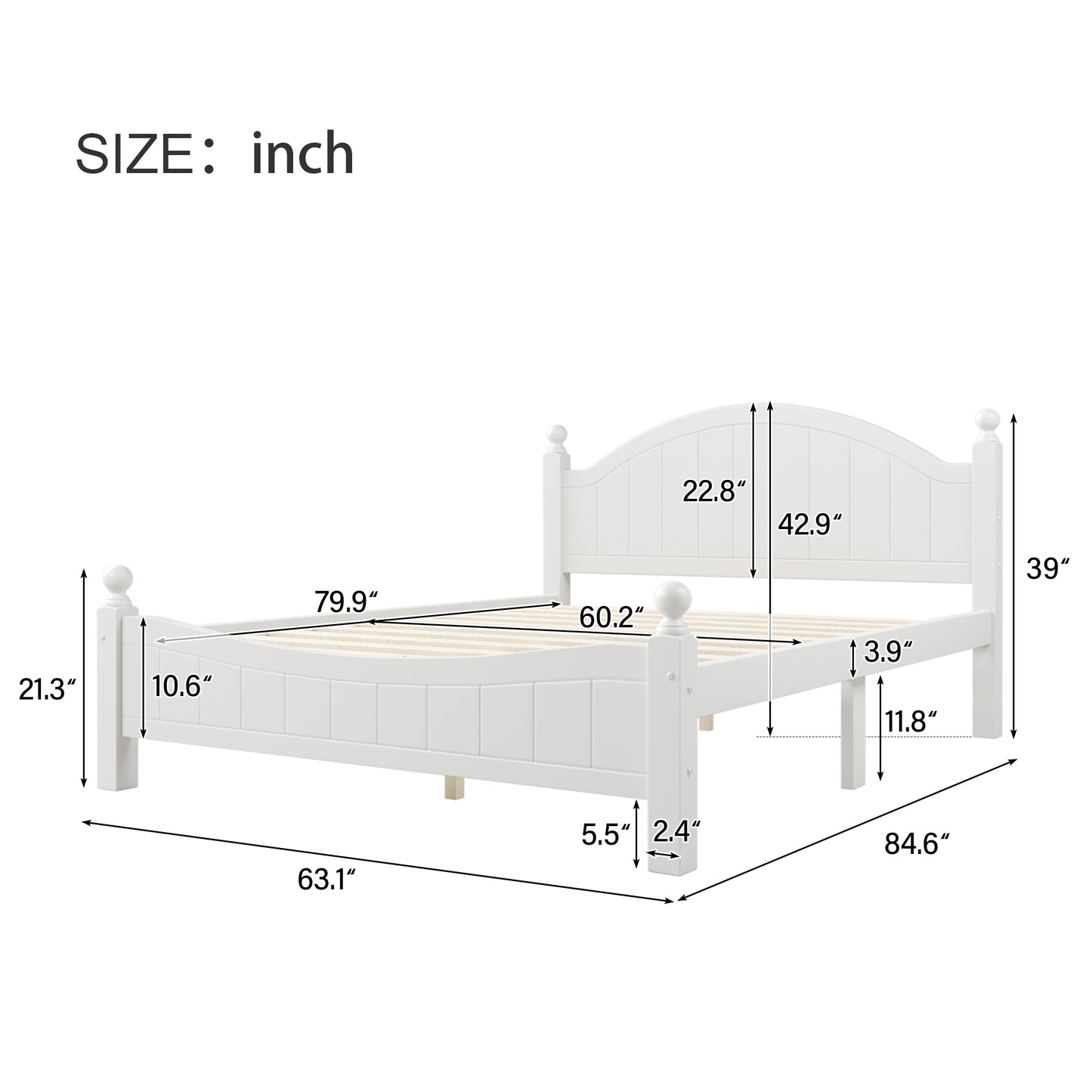 Traditional Concise Style White Solid Wood Platform Bed, No Need Box Spring, Queen (Old sku:BS295901AAA)