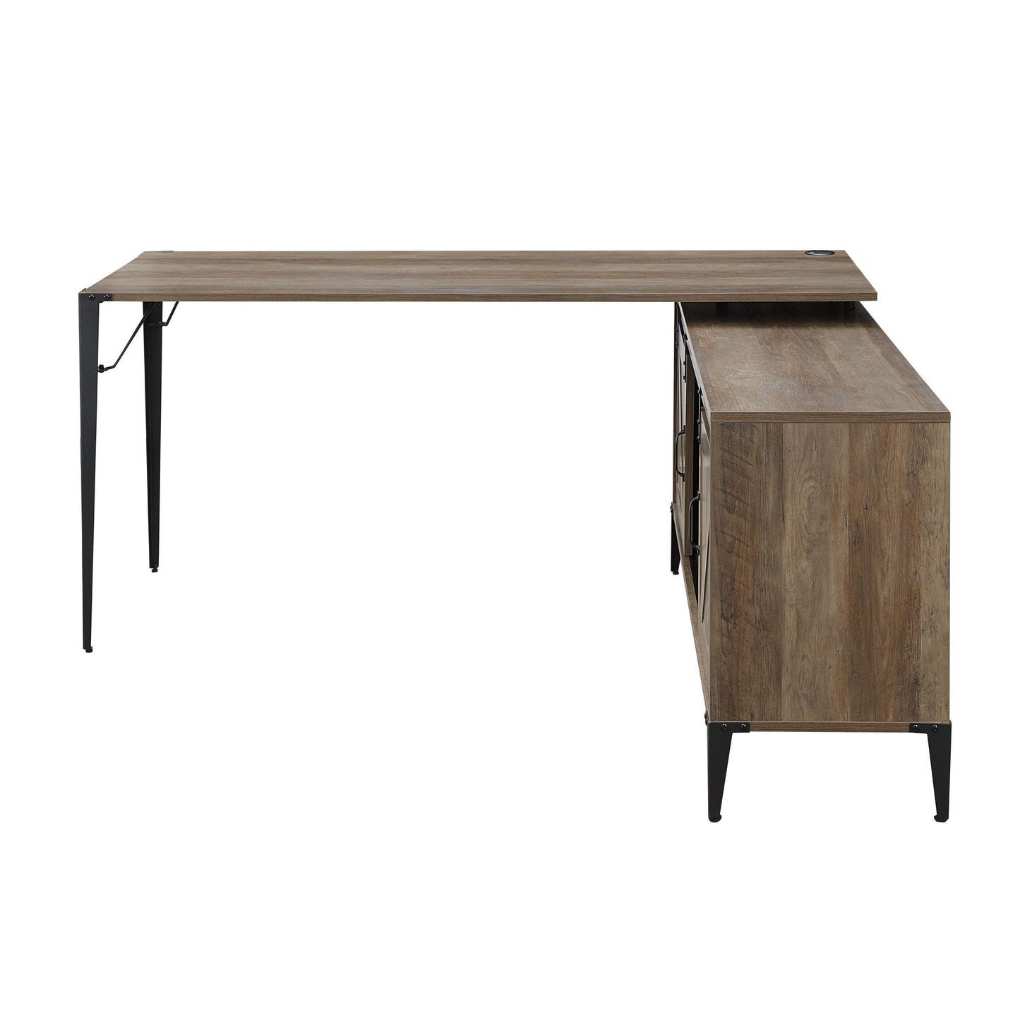 Rustic Oak L-Shaped Writing Desk with Storage Cabinet by Zakwani