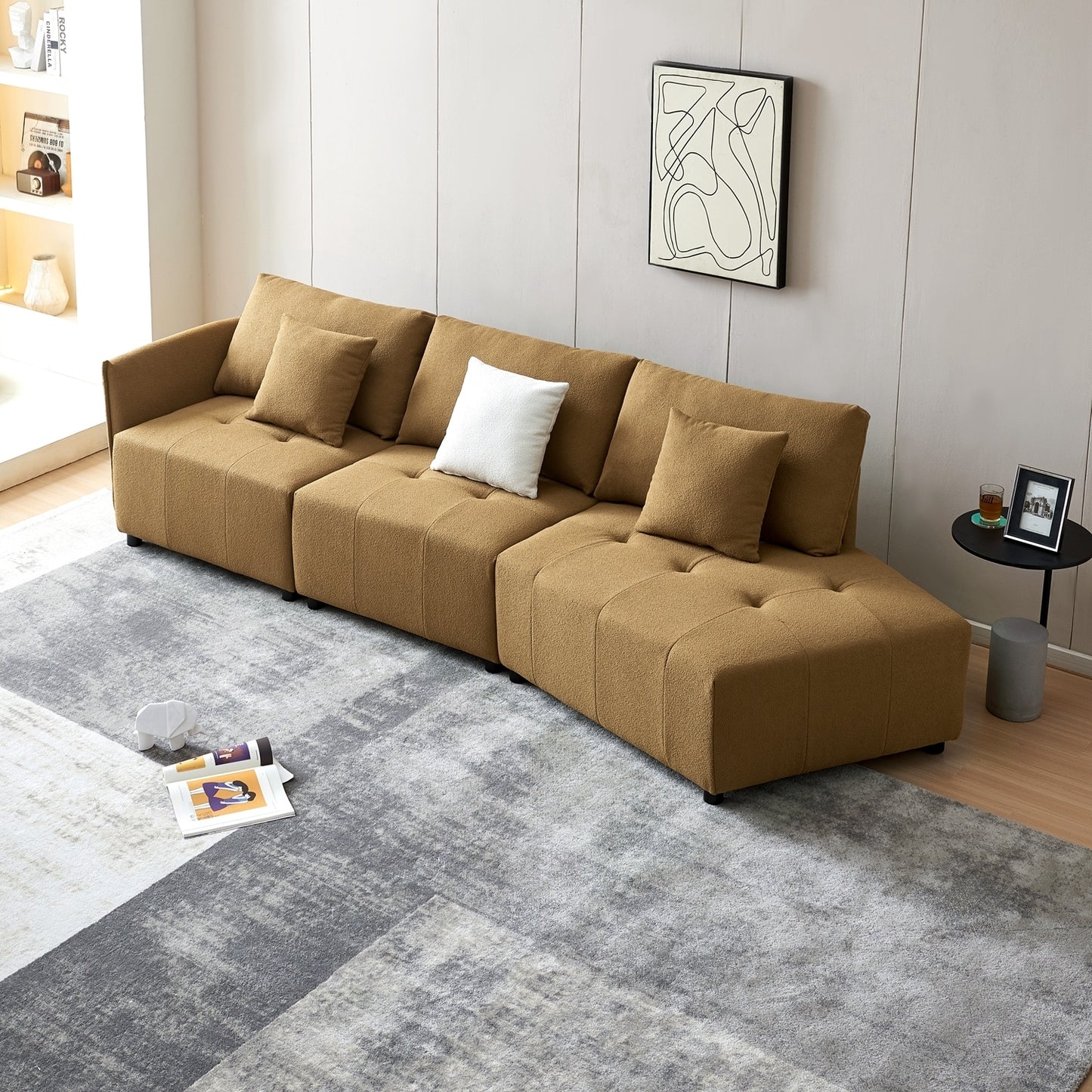 120'' Dark Yellow Teddy Fabric Modular Sectional Sofa