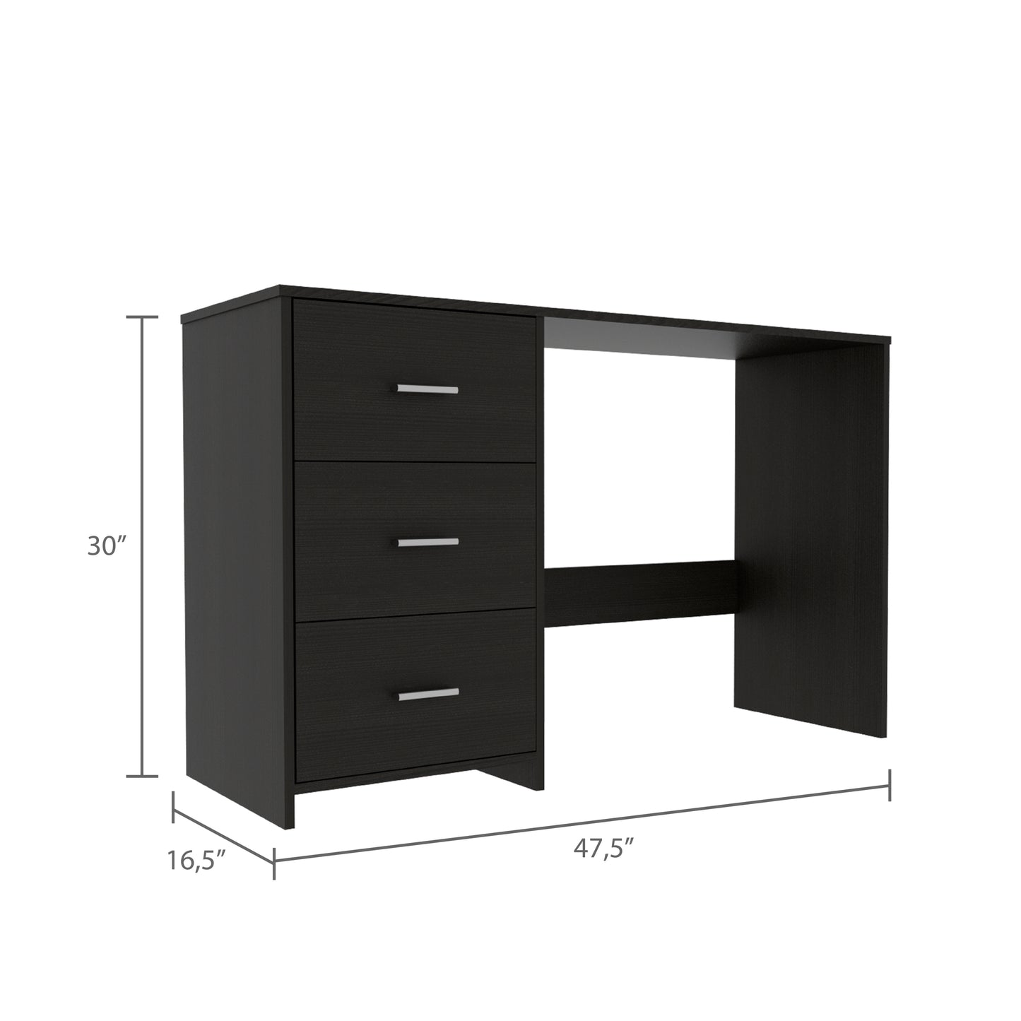 Elegant Writing Desk with Three Drawers in Classic Black