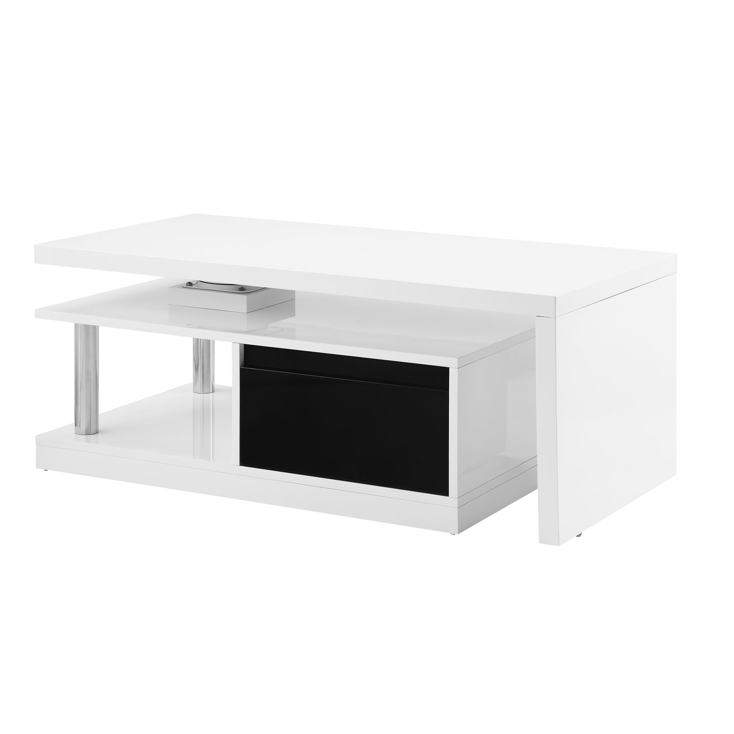 Buck II Coffee Table with Rotating Top in White and Black High Gloss Finish LV00997