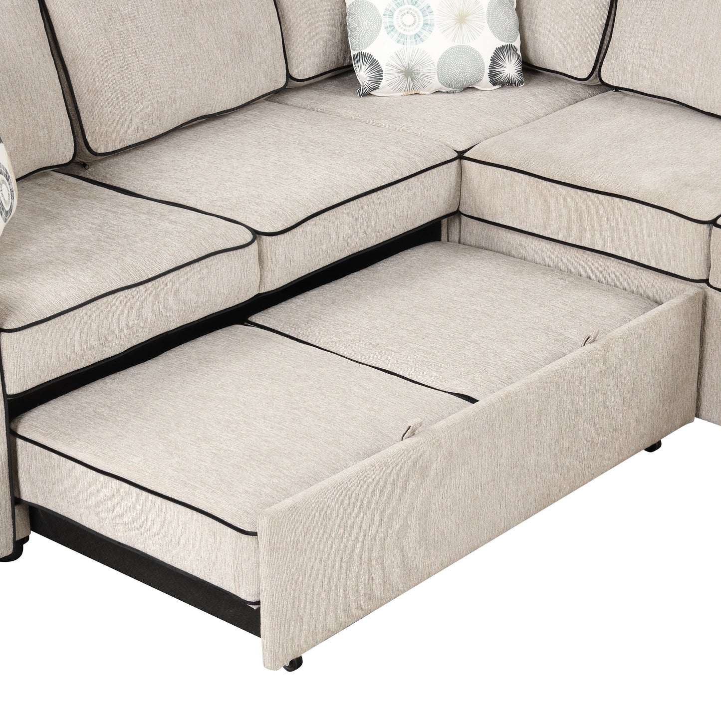 83 Cream Convertible L-Shaped Sleeper Sofa with USB Ports and Power Sockets