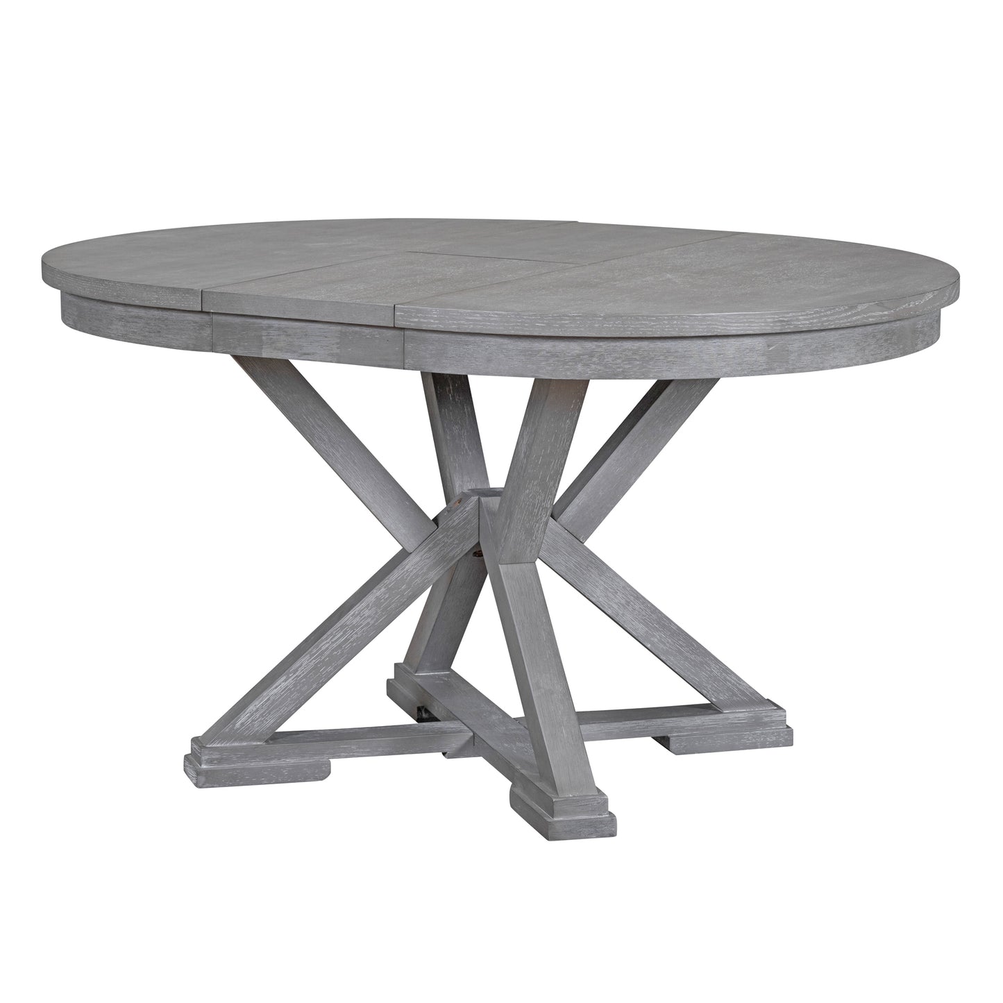 TREXM 5-Piece Retro Functional Dining Table Set Extendable Round Table and 4 Upholstered Chairs for Dining Room and Living Room (Grey)