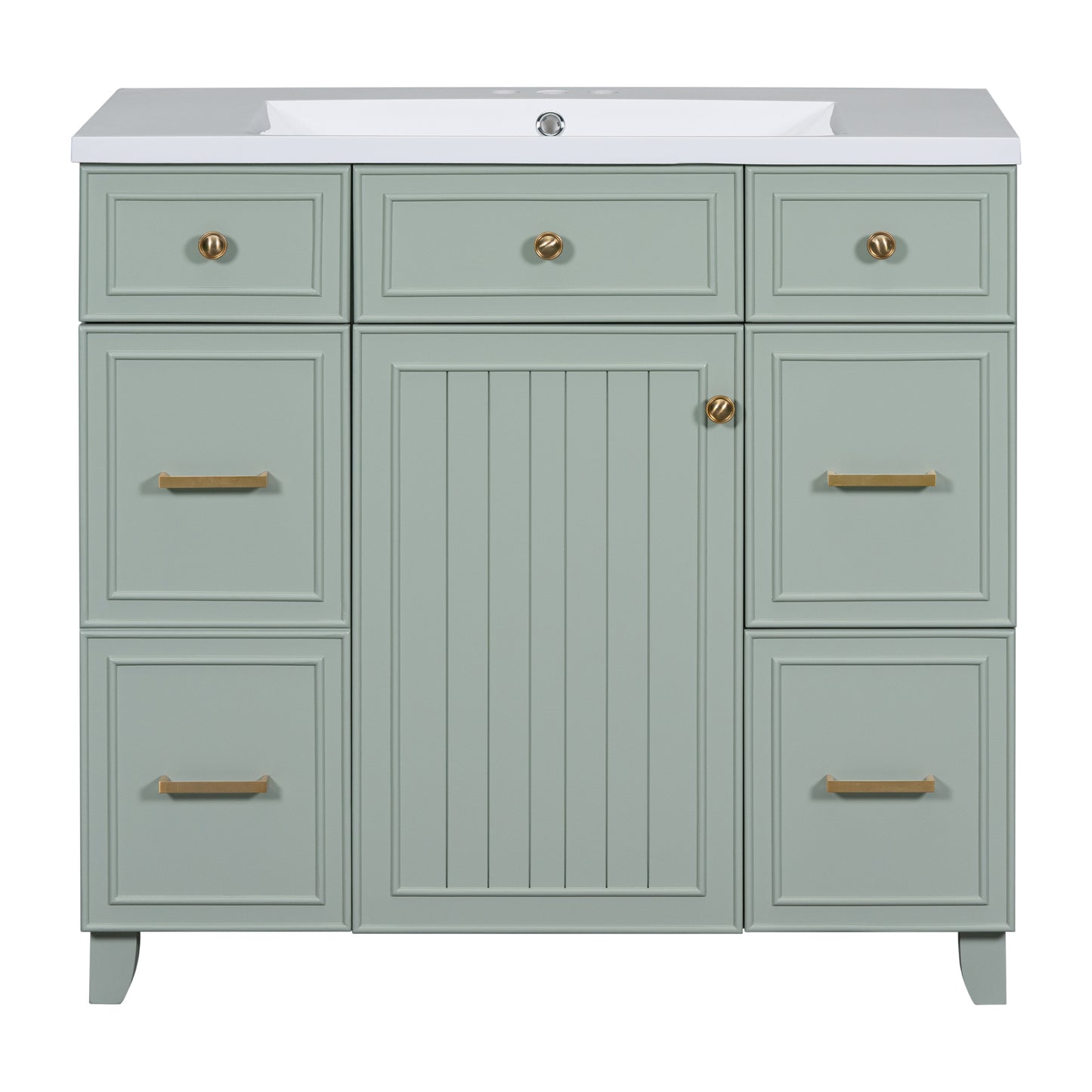 36" Bathroom Vanity Cabinet with Sink Top Combo Set, Green, Single Sink, Shaker Cabinet with Soft Closing Door and Drawer