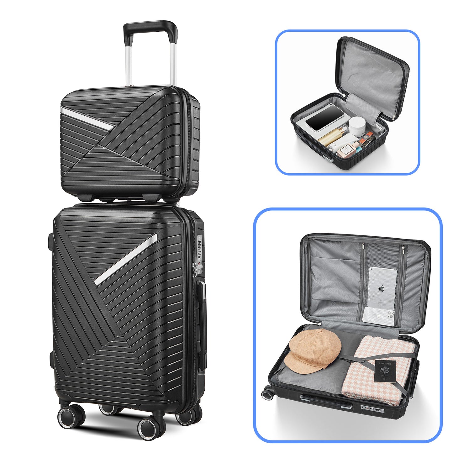 Luggage Sets 4 Piece(14/20/24/28), Expandable Lightweight Suitcase with 4 Double 360 Degrees Mute Spinner Wheels PP Materials Durable TSA Lock Travel Luggage