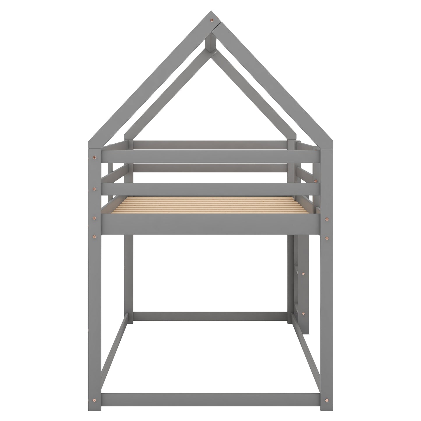 Gray House-Shaped Twin Over Twin Low Bunk Bed