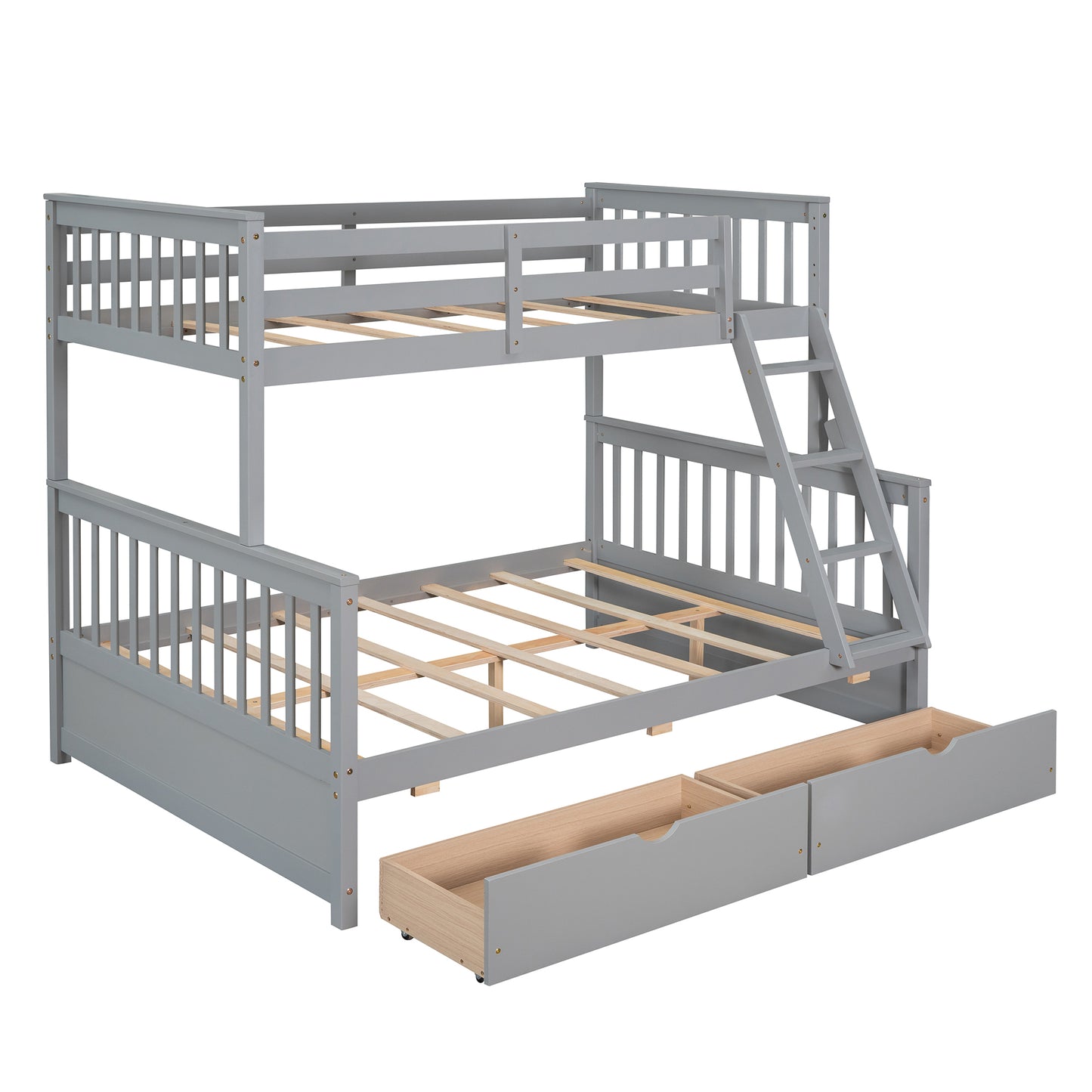 Gray Twin/Full Bunk Bed with Ladders and Storage Drawers