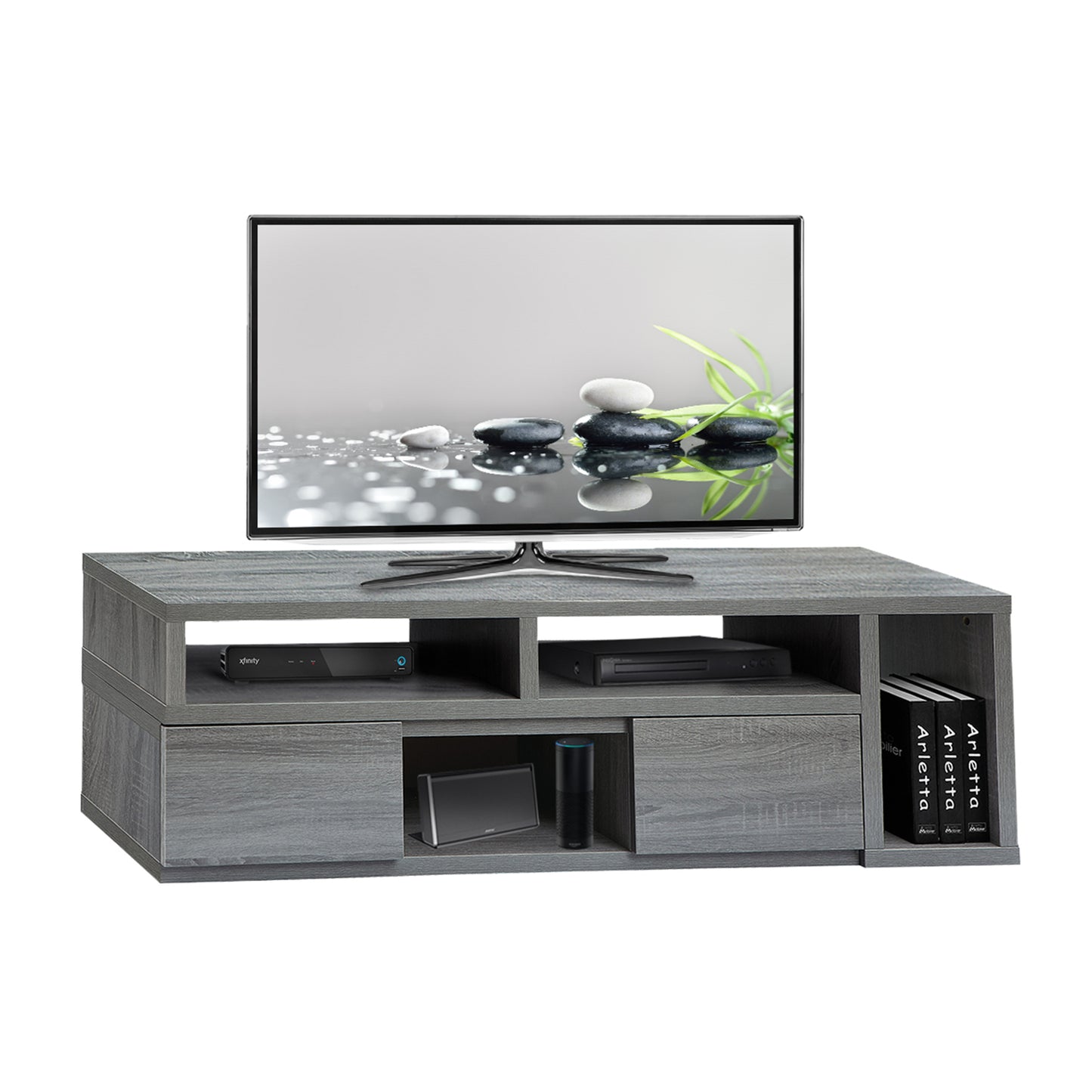 Adjustable Grey Solid Wood TV Stand Console for TVs Up to 65