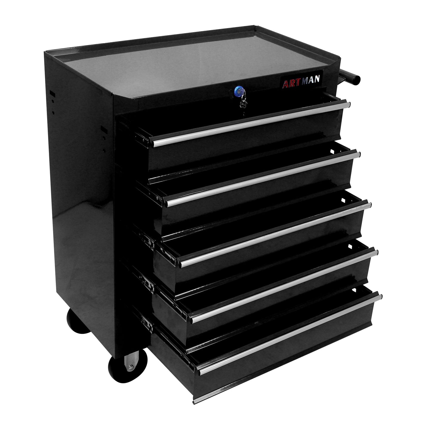 5 DRAWERS MULTIFUNCTIONAL TOOL CART WITH WHEELS-BLACK