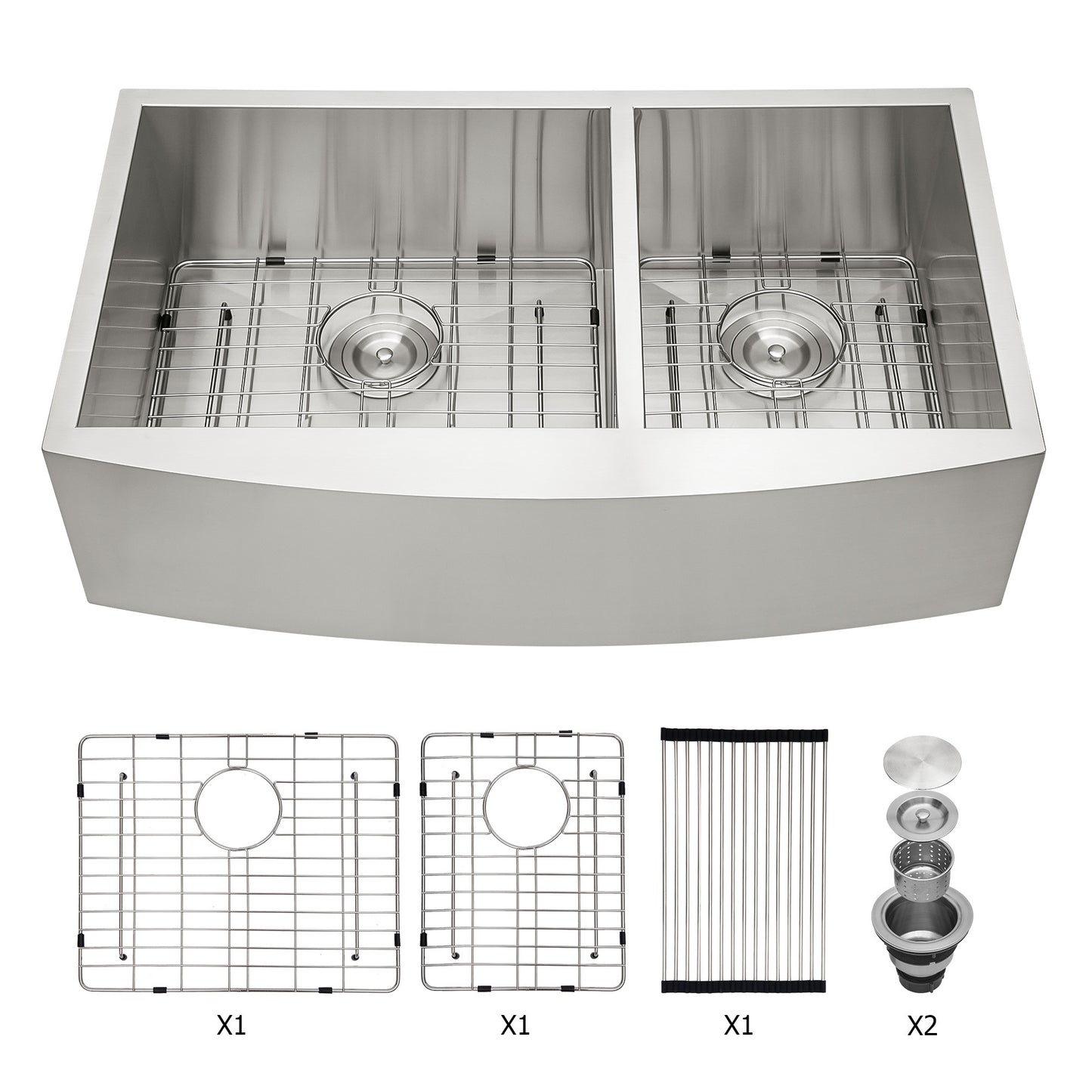 Farmhouse Double Bowl Kitchen Sink - Stainless Steel 33x20 Undermount Apron Front Sink