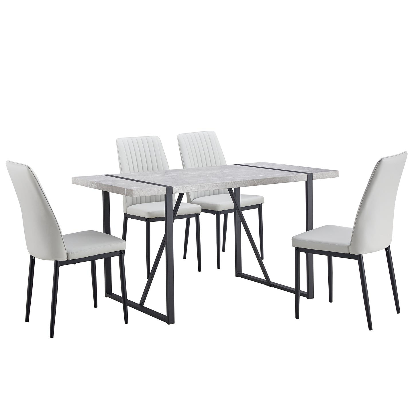 5-piece Dining Table Chairs Set, Rectangular Dining Room Table Set  for 4, Modern Dining Table and faux leather Chairs for Kitchen Dining Room, Small Space, GRAY