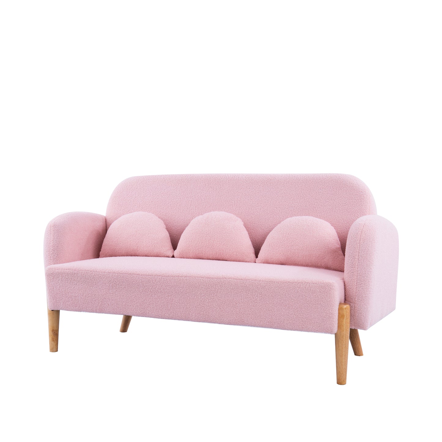 59.1 Pink Teddy Velvet Two-Seater Sofa with Three Lumbar Pillows