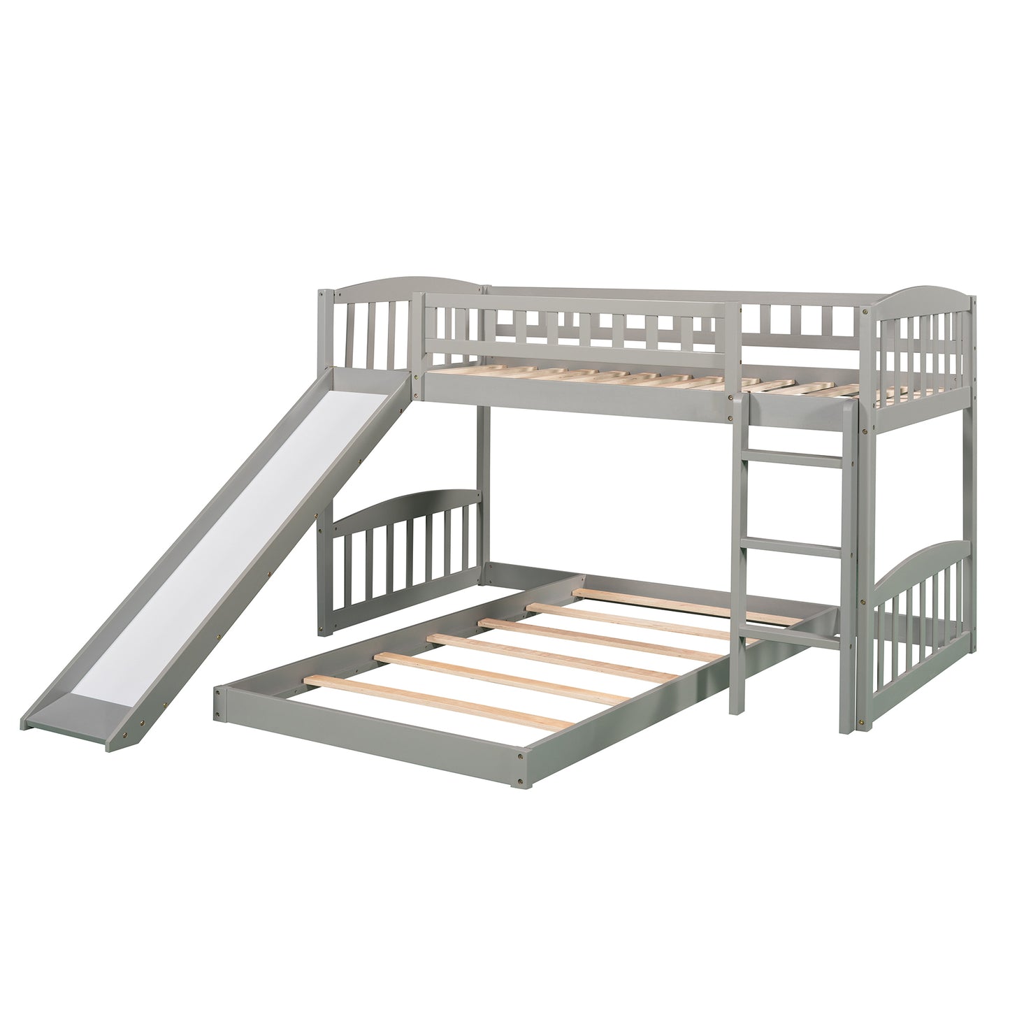 Gray Twin Bunk Bed with Slide, Ladder, and Space-efficient Design