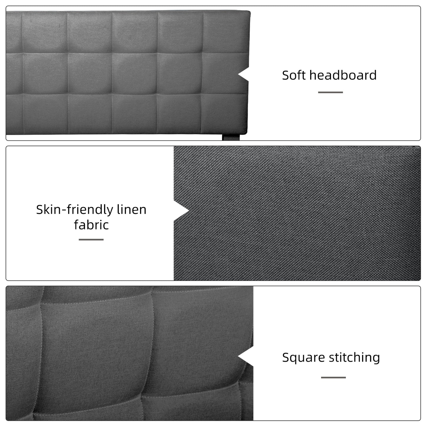 Queen Size Upholstered Platform Bed Linen Bed Frame with Lights Square Stitched Adjustable Headboard Strong Bed Slats System No Box Spring Needed Grey
