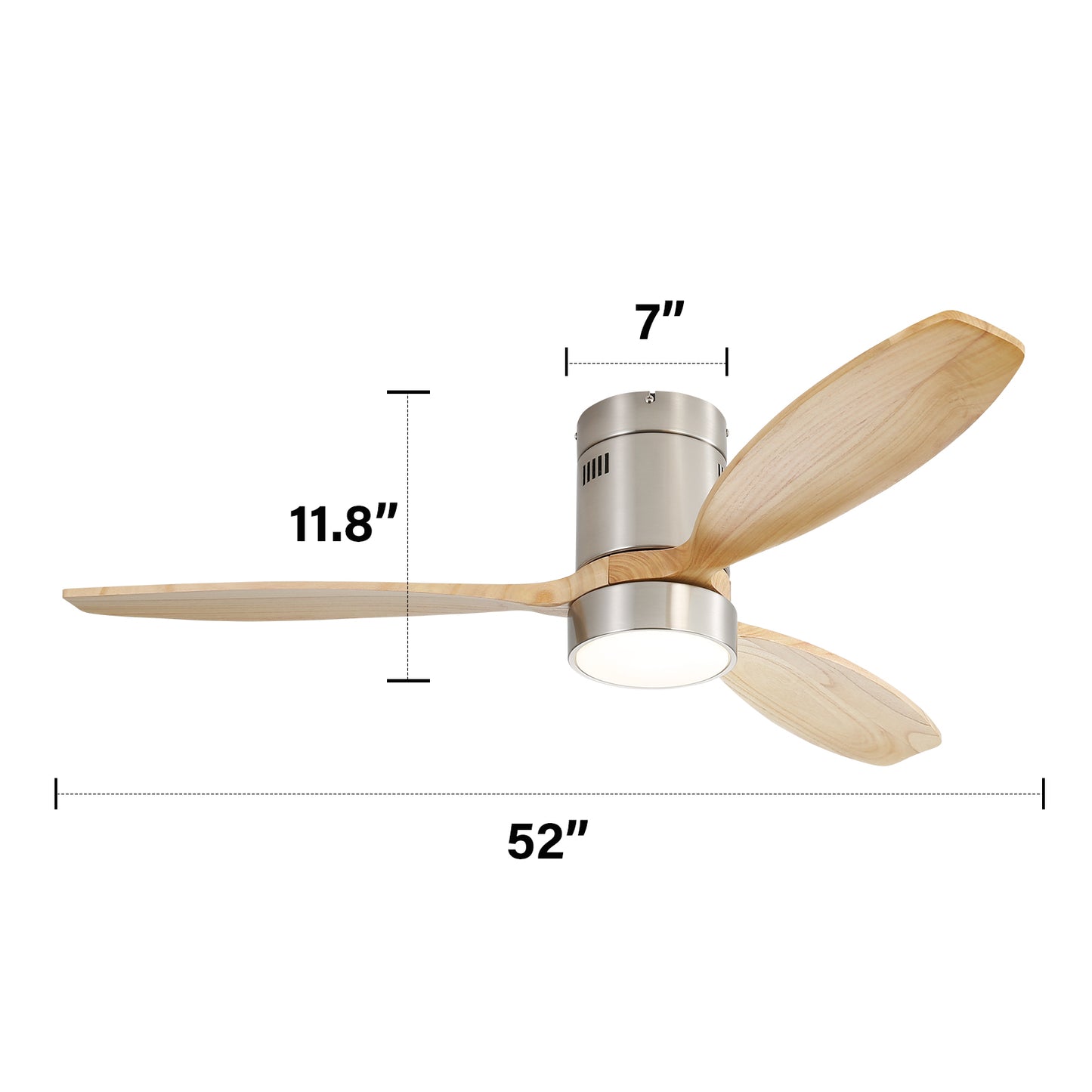 52 Inch Modern Wood Ceiling Fan with LED Lights and Remote Control