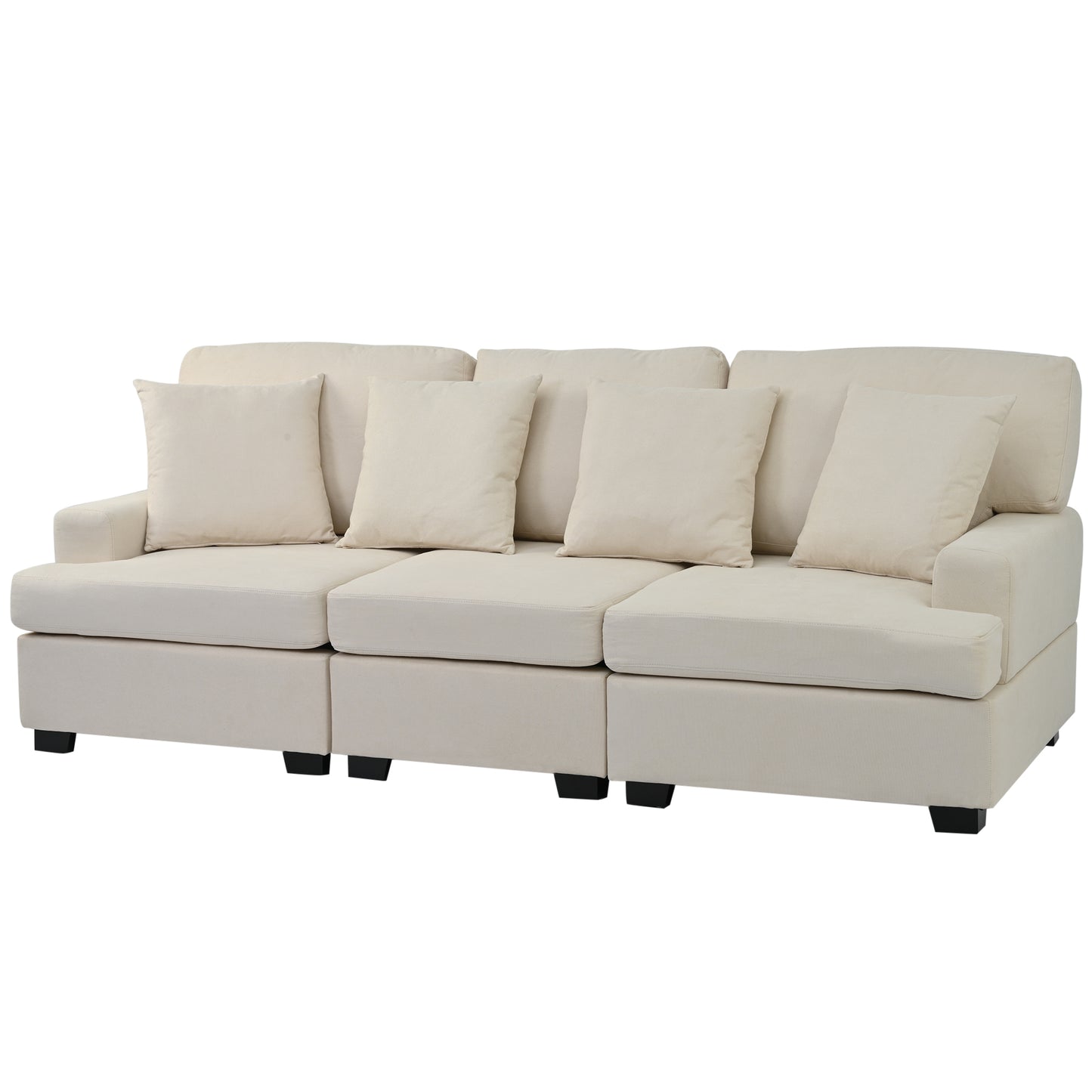 U_STYLE 3 Seat Sofa with Removable Back and Seat Cushions and 4 Comfortable Pillows