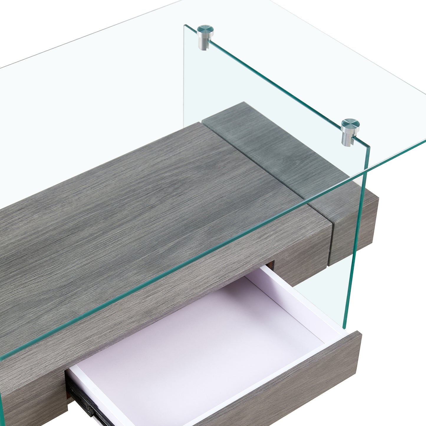 Modern Gray and Transparent Tempered Glass Coffee Table with Storage功能 and Non-Slip Legs