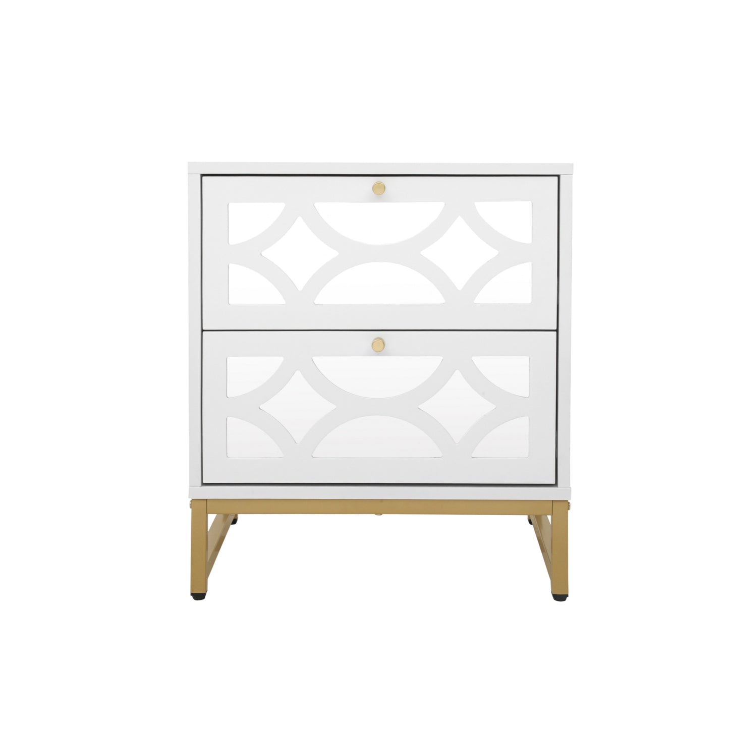 2 drawer nightstand,Small Bedside Table with 2 Drawers,White Mirrored Nightstand,with Gold Legs, Side Table with Storage for Bedroom, Living Room