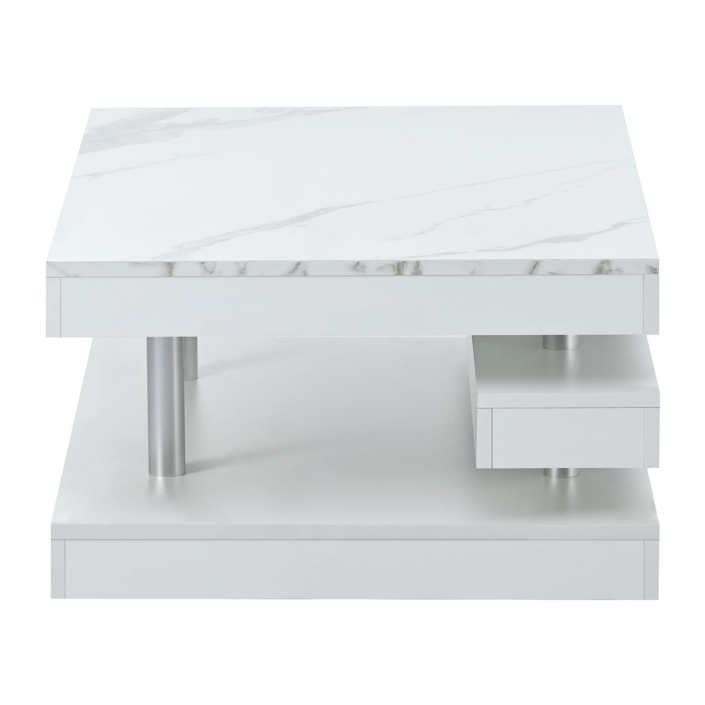 White Minimalist 2-Tier Coffee Table with Glossy Surface