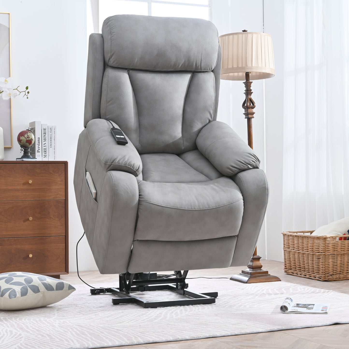 Elderly-Friendly Light Gray Electric Power Lift Recliner Chair