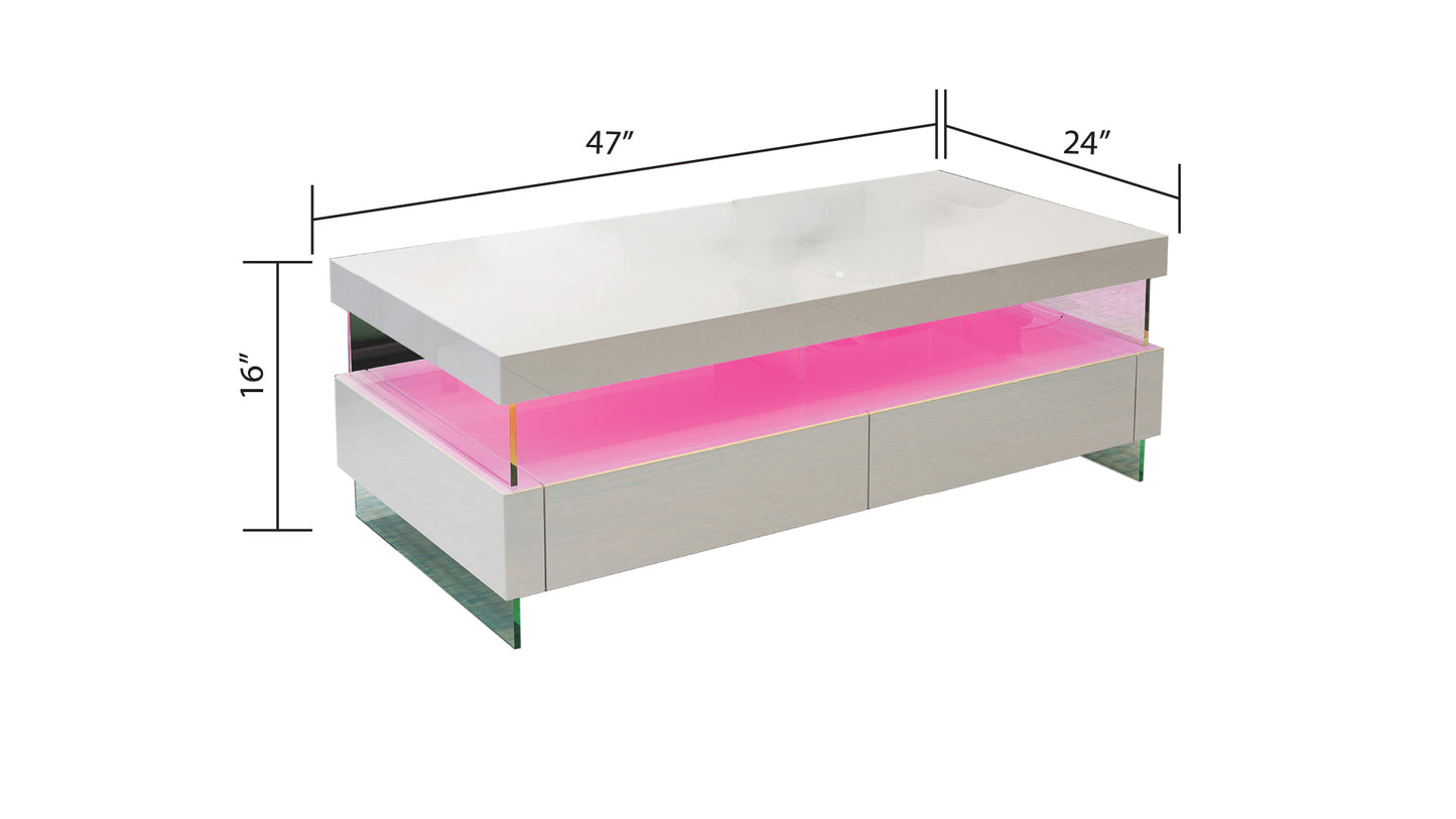 Ria LED Coffee Table with Glossy White Finish and Glass Legs