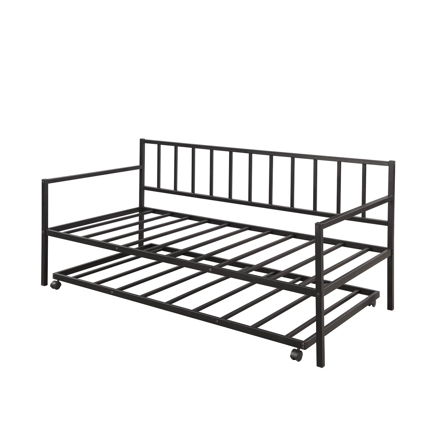 Twin Daybed with Trundle Multifunctional Metal Lounge Daybed Frame for Living Room Guest Room