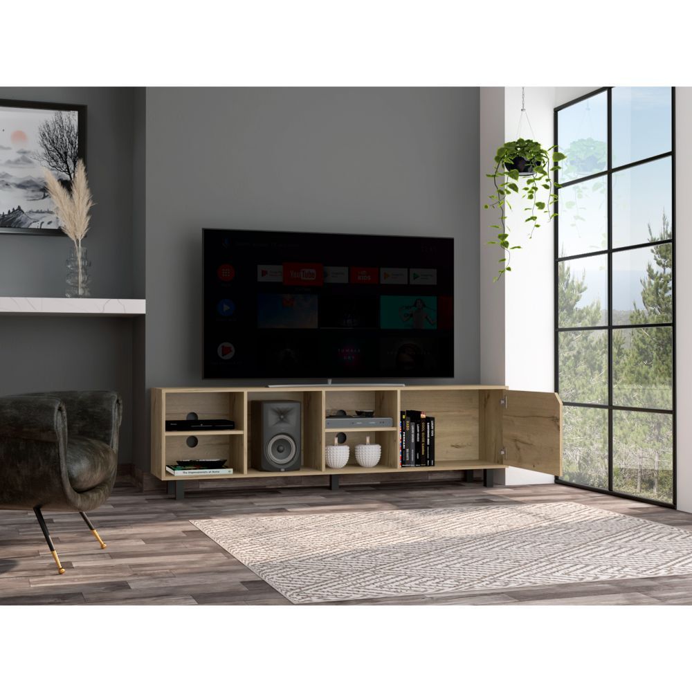 Modern TV Stand with Generous Storage Space and Cable Management