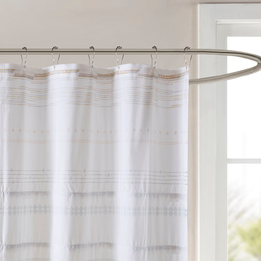 Boho Chic Cotton Shower Curtain with Elegant Tassel Details