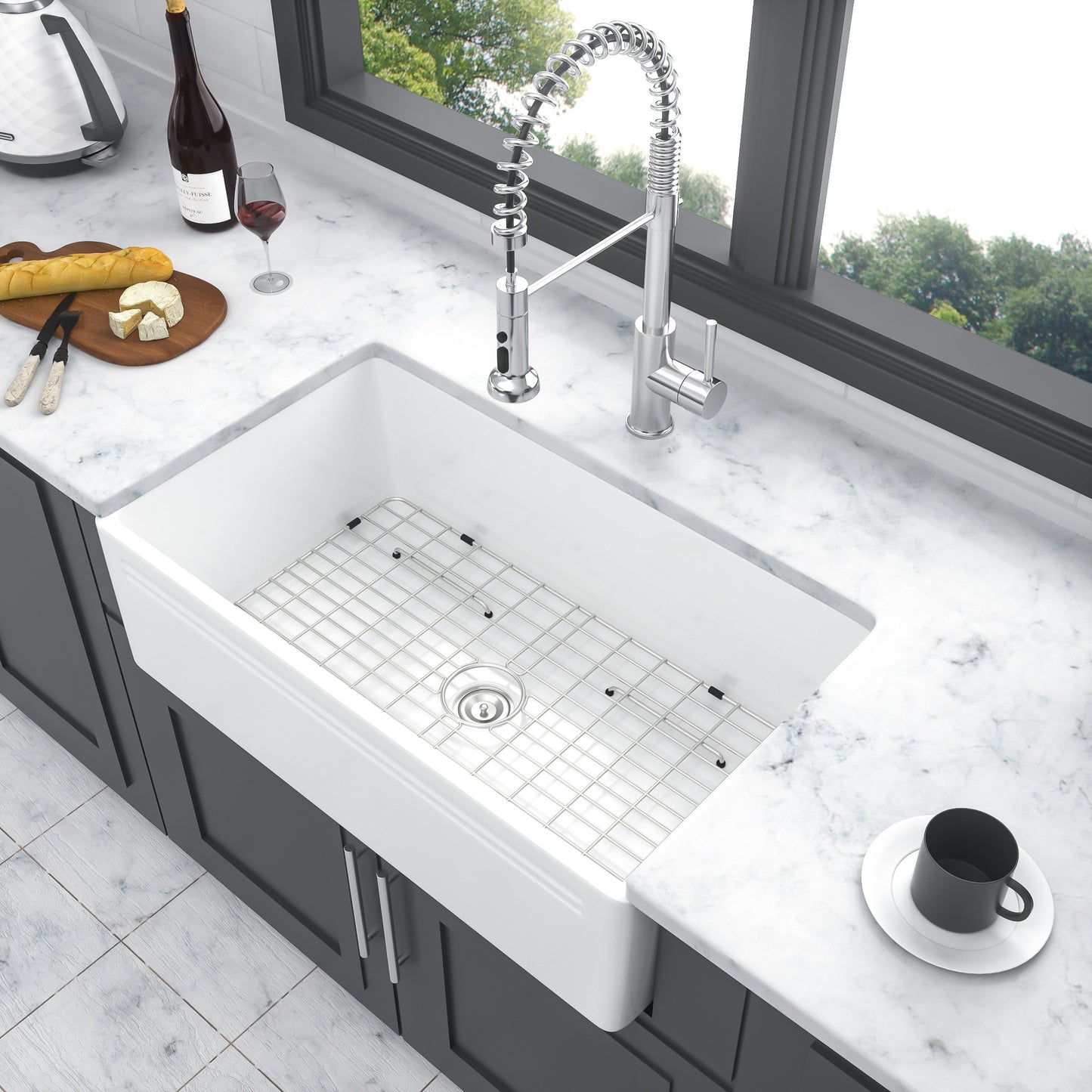 Classic White 30-inch Ceramic Farmhouse Kitchen Sink