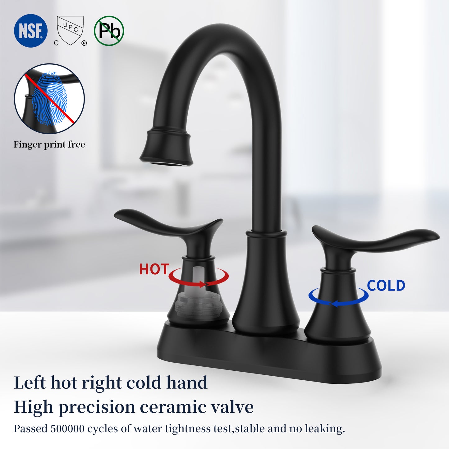 Black Modern Bathroom Sink Faucet with 2-Handle Controls & Swivel Spout