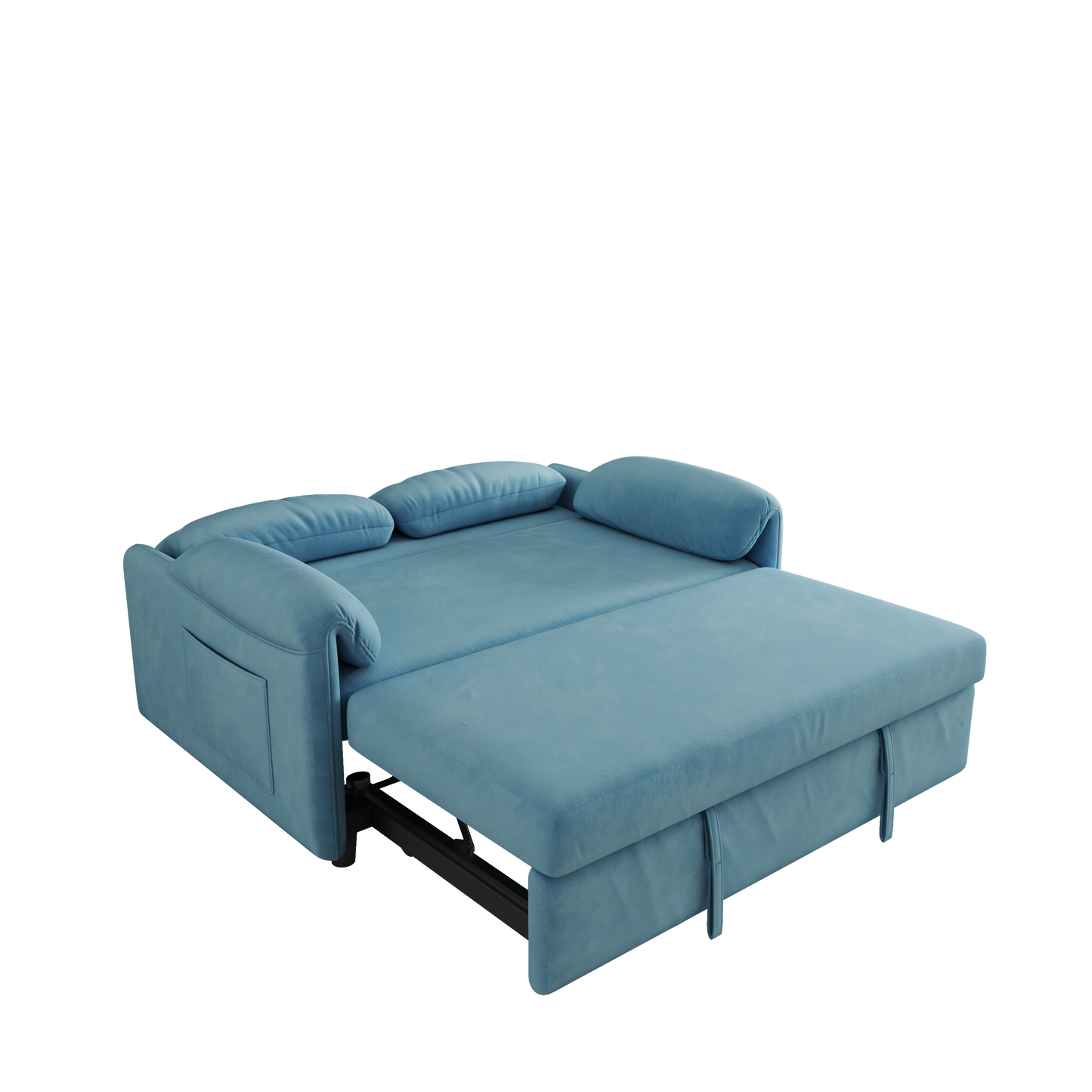 54 Blue Velvet Sofa Bed with Retractable Dual Purpose and Armrest Storage Bag