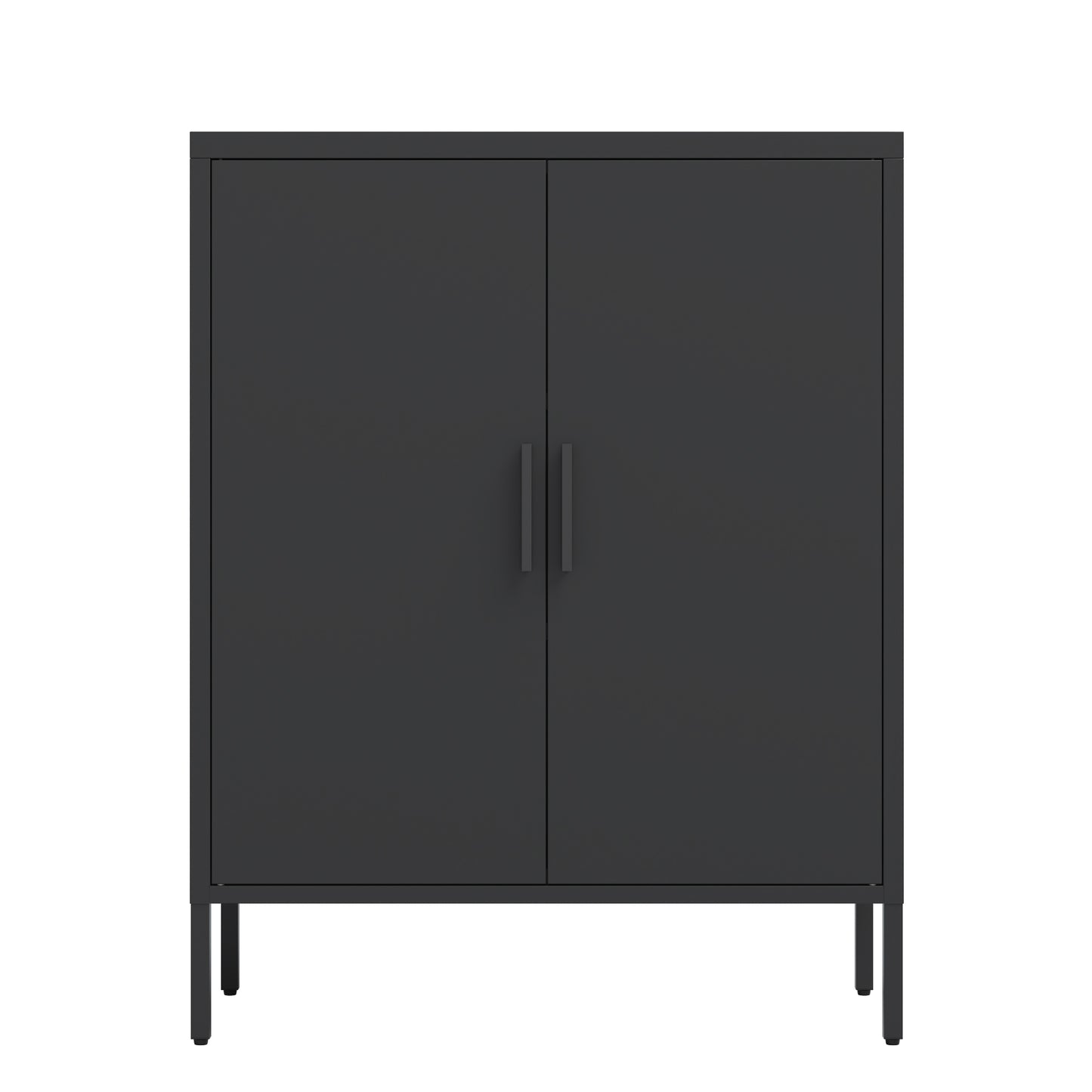 Lockable Black Metal Storage Cabinet with 2 Adjustable Shelves and Heavy-Duty Frame
