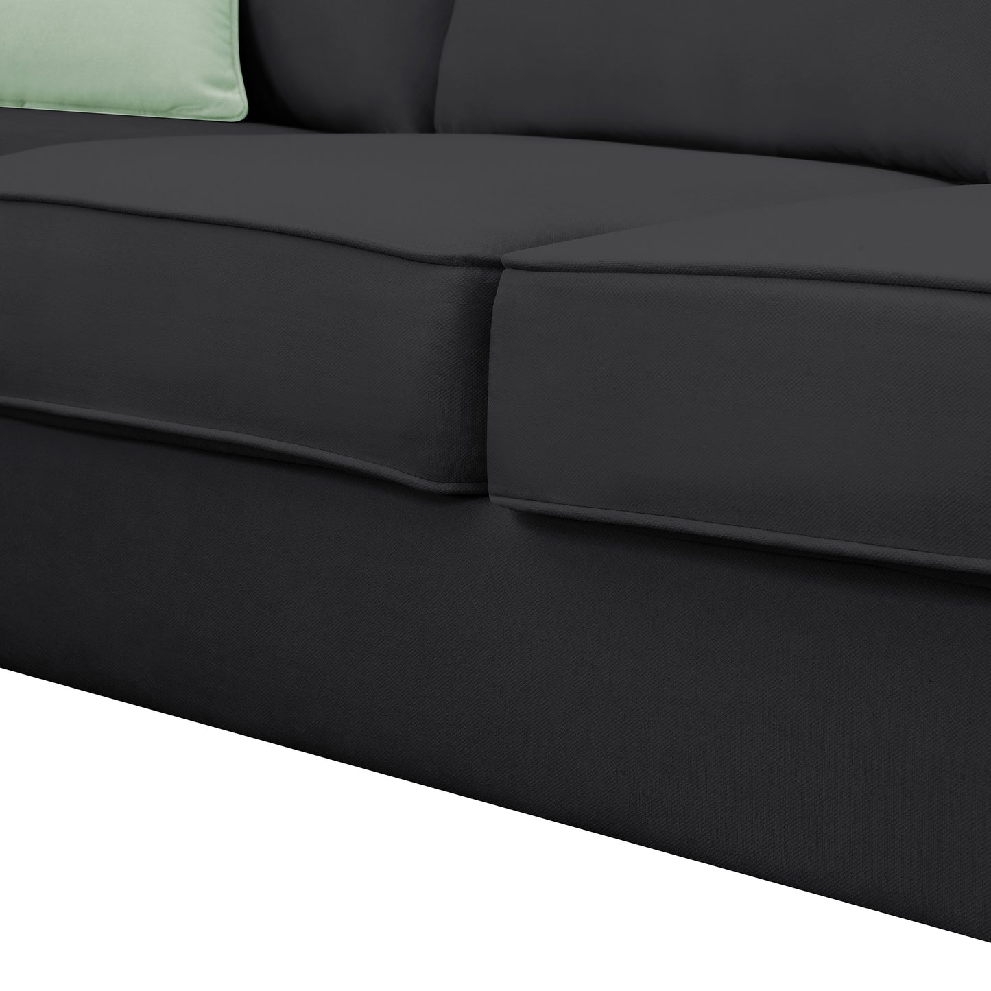 L-Shaped Black Sectional Couch Set with Ottoman and Pillows