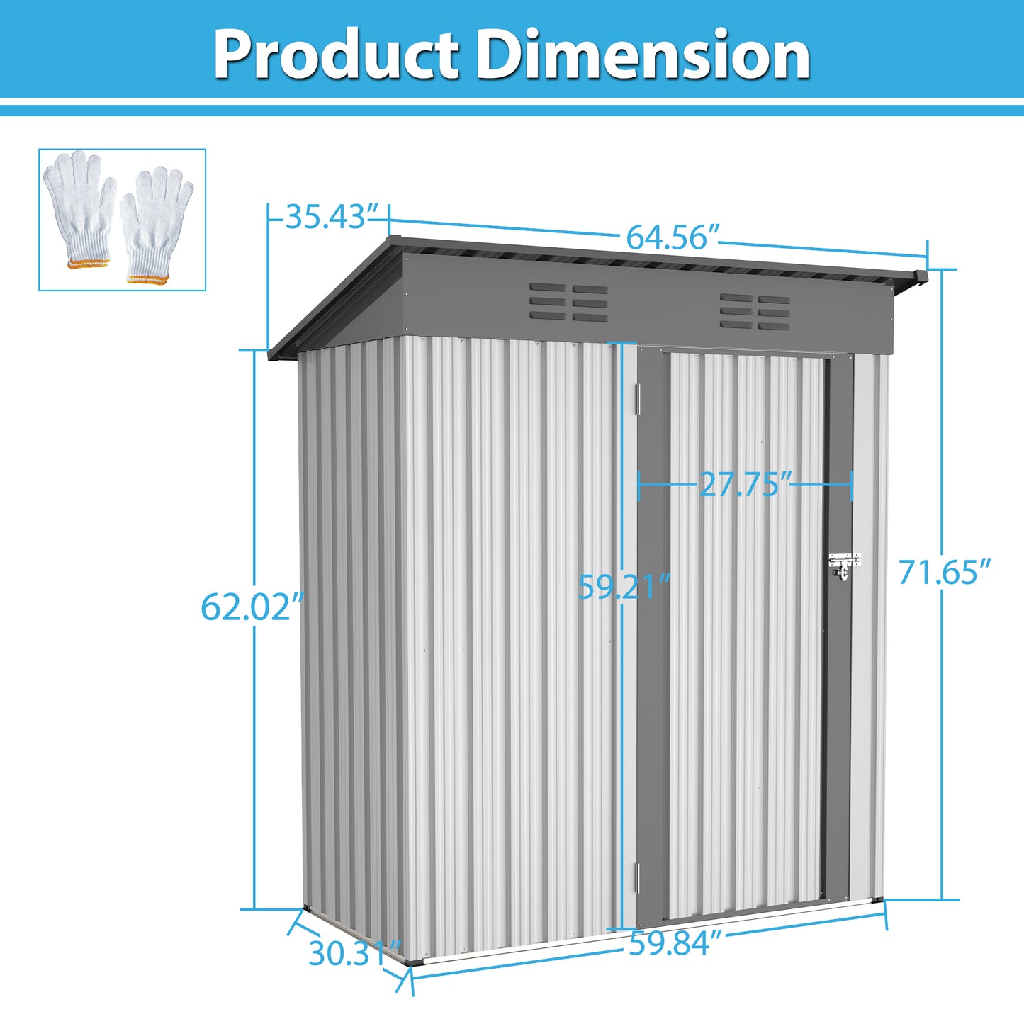 5 X 3 Ft Outdoor Storage Shed, Galvanized Metal Garden Shed With Lockable Doors, Tool Storage Shed For Patio Lawn Backyard Trash Cans