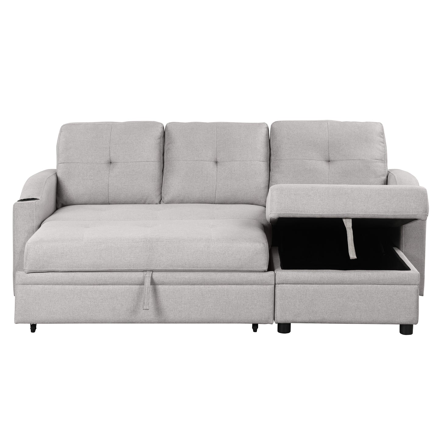 Orisfur Pull Out Sofa Bed with Storage Chaise and Cup Holder