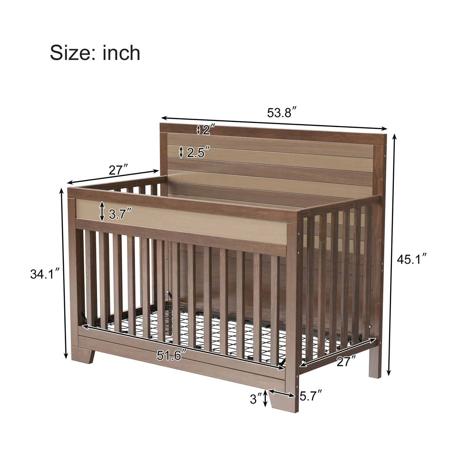 3 Pieces Nursery Sets Baby Crib and Changer Dreeser with Removable Changing Tray Bedroom Sets Brown