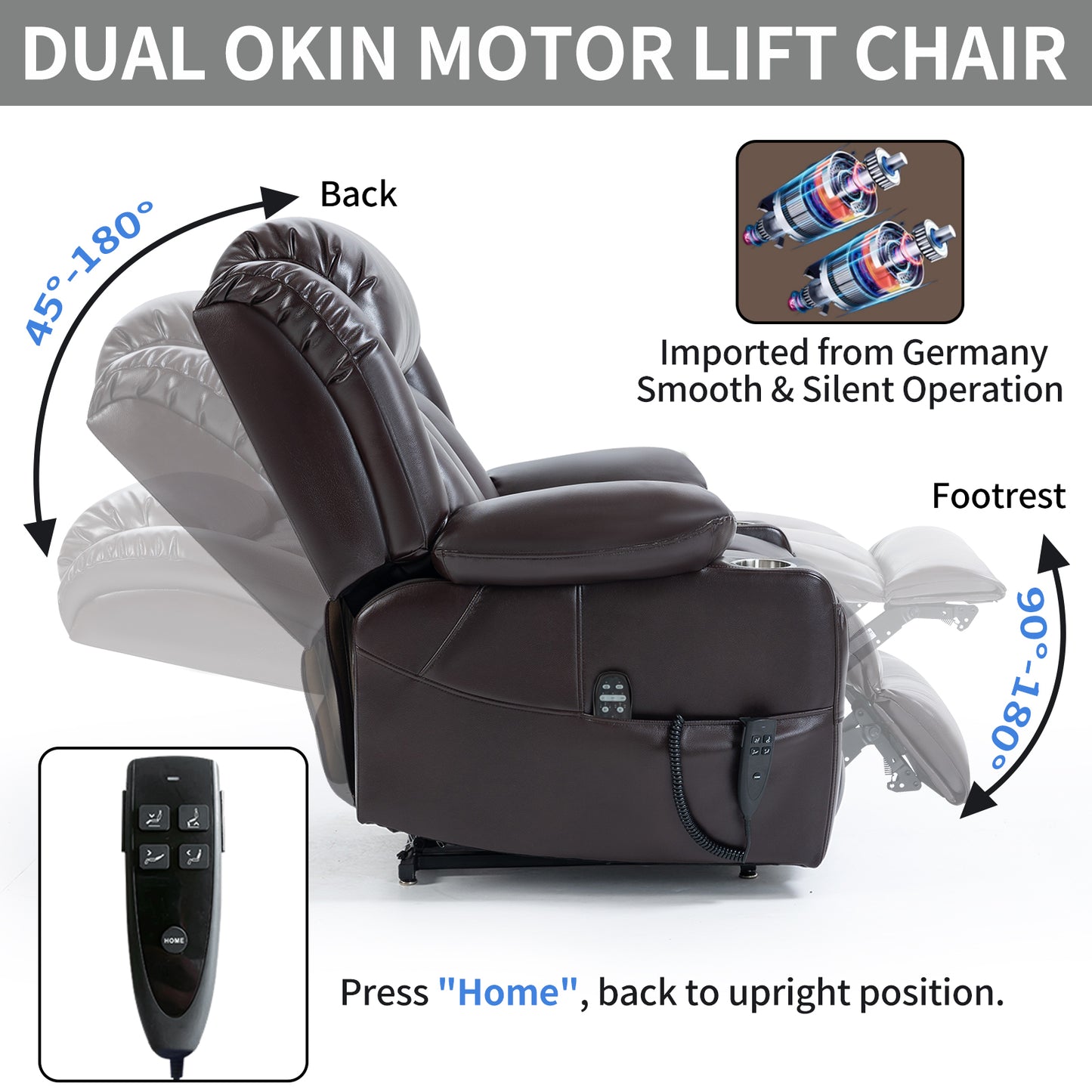 Brown Leatheraire Power Lift Recliner Chair with Dual Motor & Massage Functions