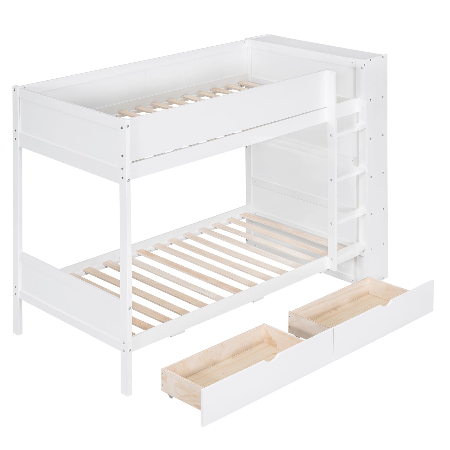 White Bunk Bed with Storage Drawers and Cabinet for Twin Size