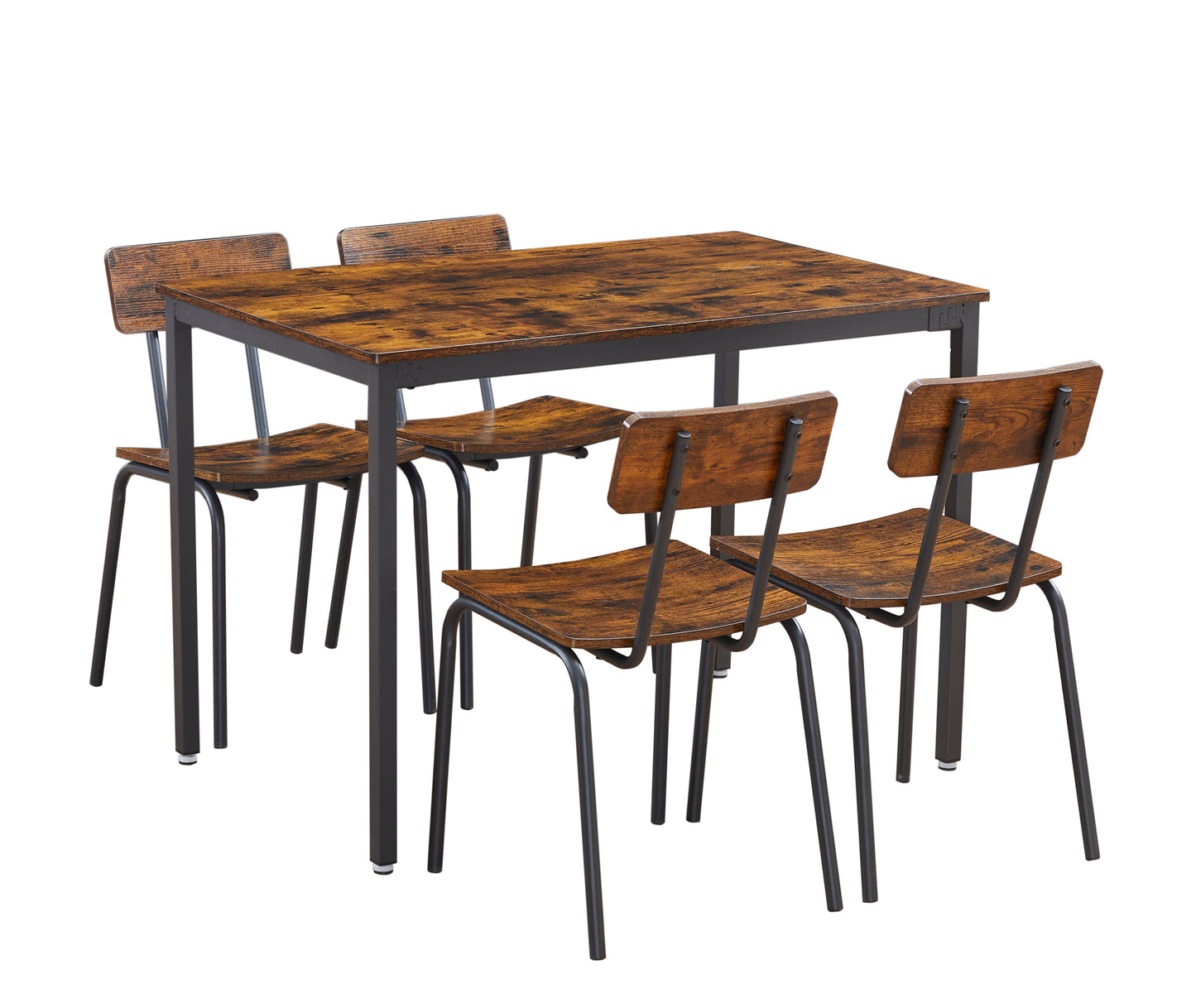 Dining table and chair set with 4 chairs with curved back and cushions, Rustic Brown, 43.3'' L x 27.6'' W x 30.3'' H