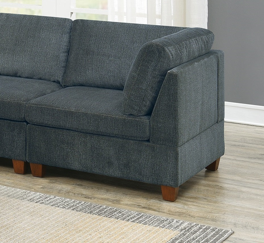 Contemporary Grey Chenille Modular Sofa Set with Ottoman and Armless Chair