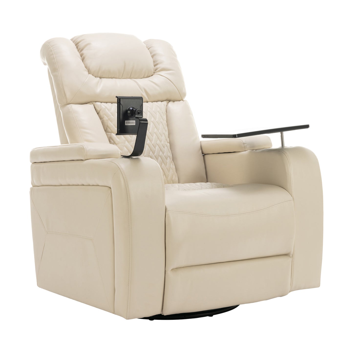 Power Recliner with Swivel, Cup Holder, USB Port, and Tray Table, White