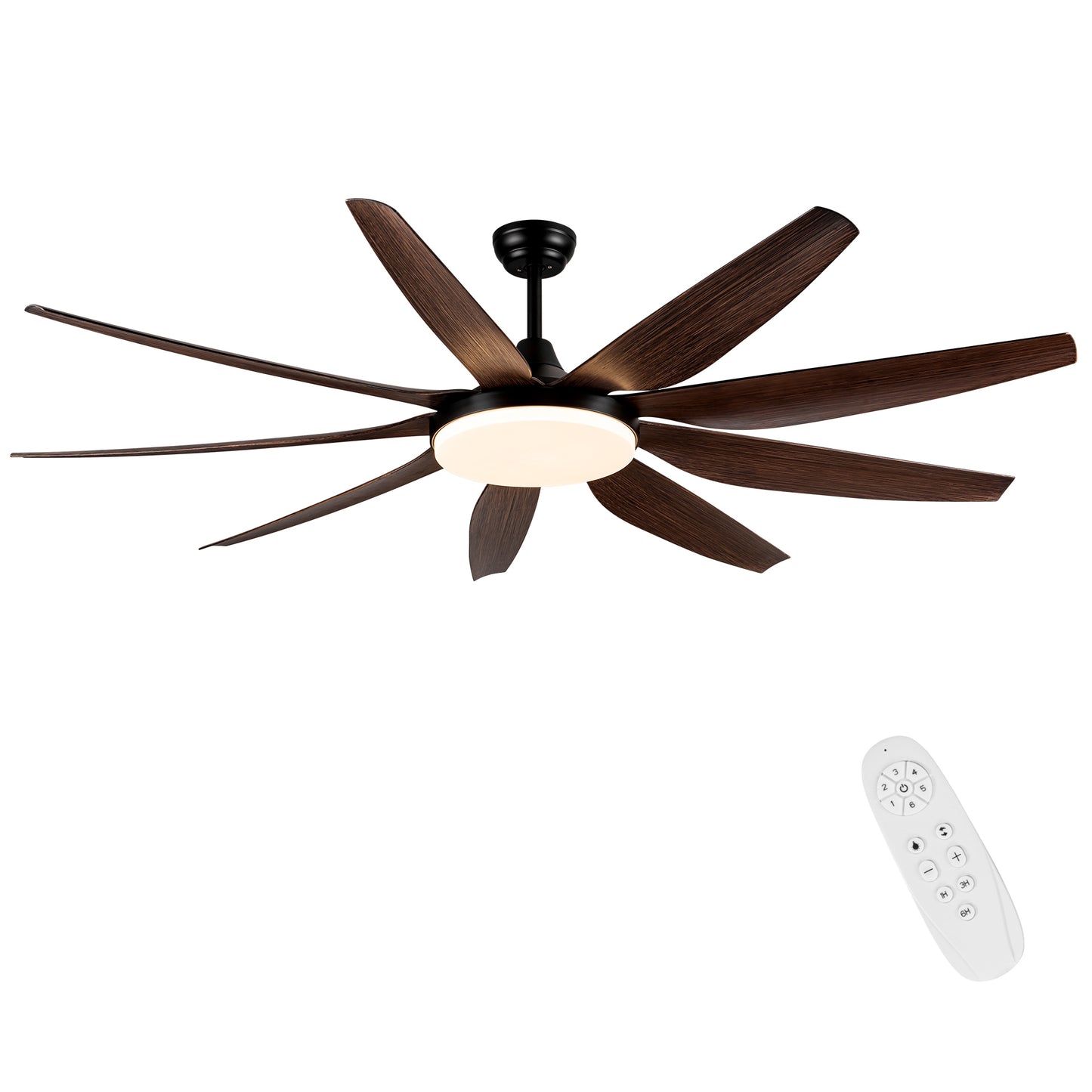 71 Rustic Integrated LED Ceiling Fan with 9 Solid Wood Blades