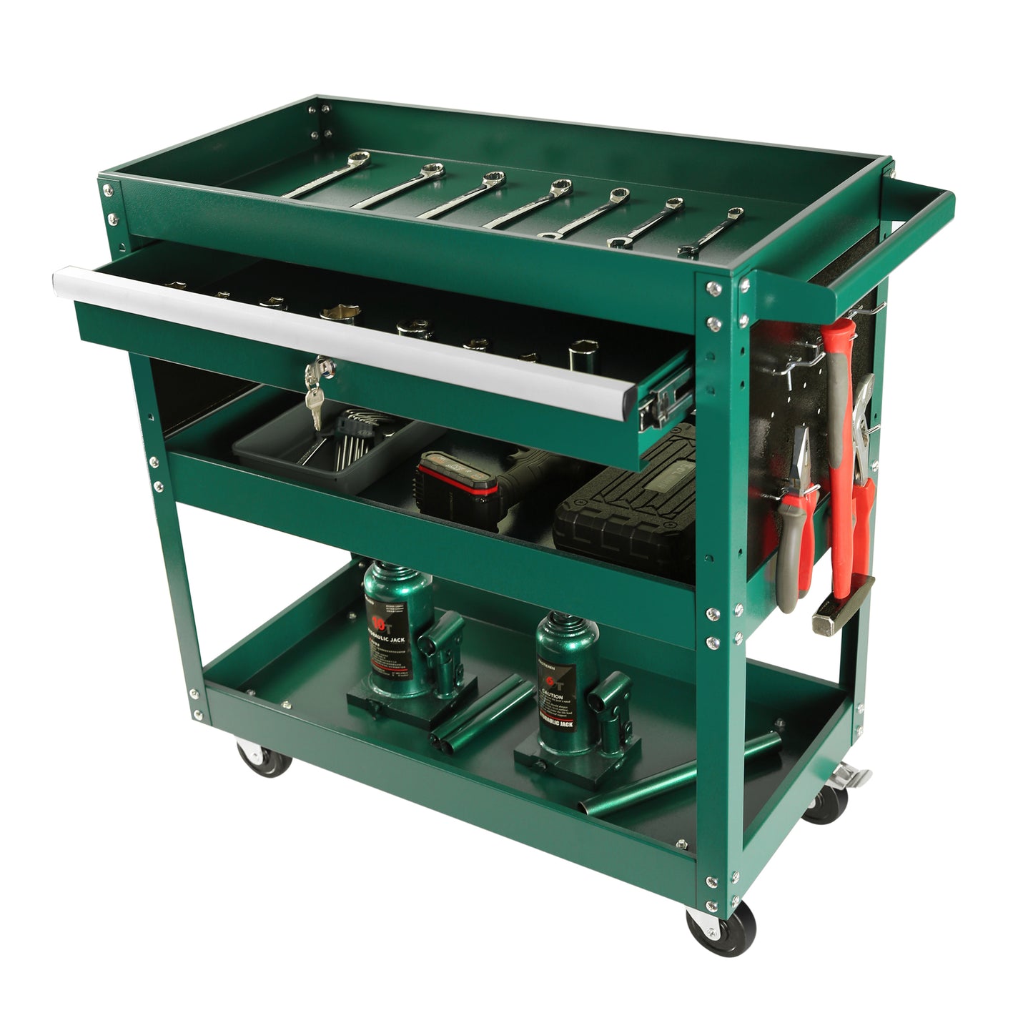 3 Tier Rolling Tool Cart, Heavy Duty Utility Cart Tool Organizer with Storage Drawer, Industrial Commercial Service Tool Cart for Mechanics, Garage, Warehouse & Repair Shop