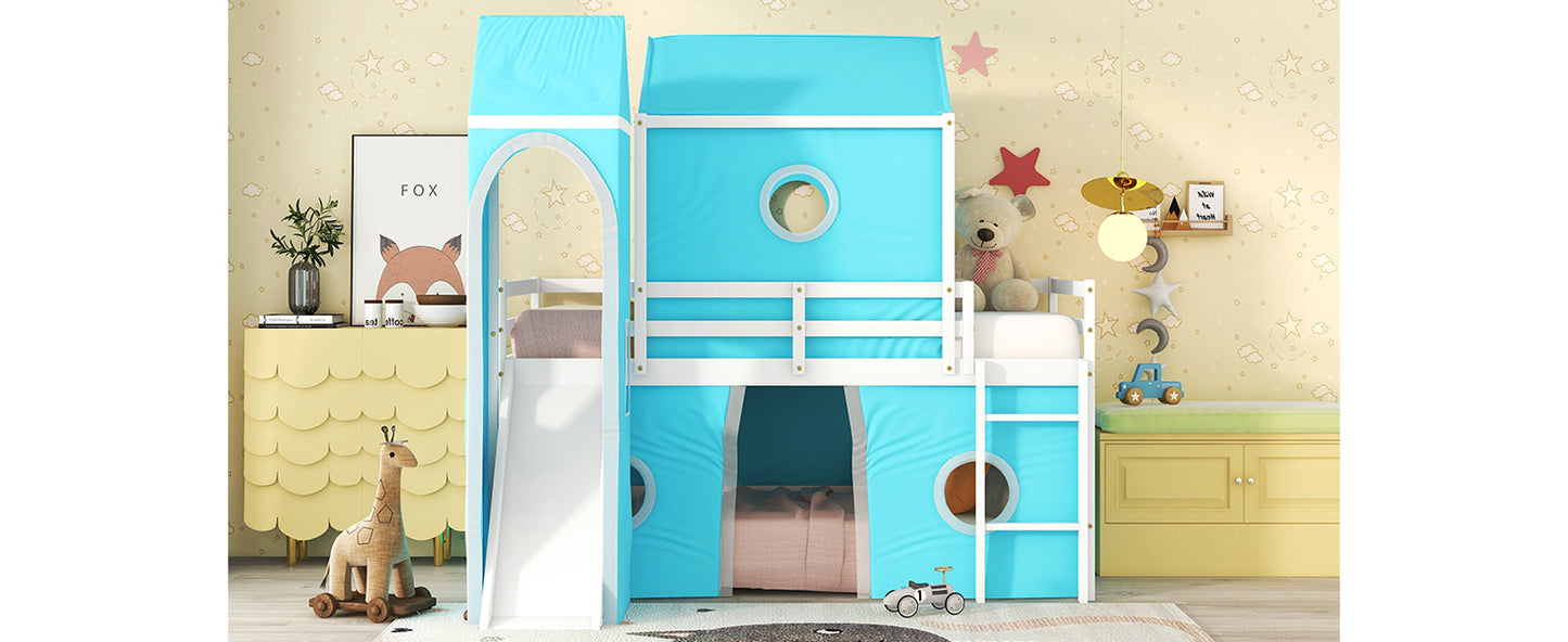 Blue Castle Loft Bed with Slide and Tower for Kids