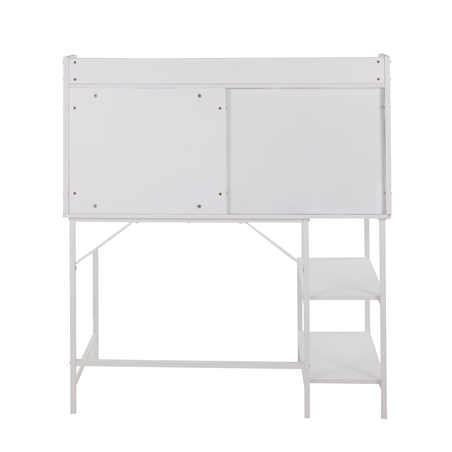 LumiSource Modern Geo Shelf Desk: White Steel and White Wood